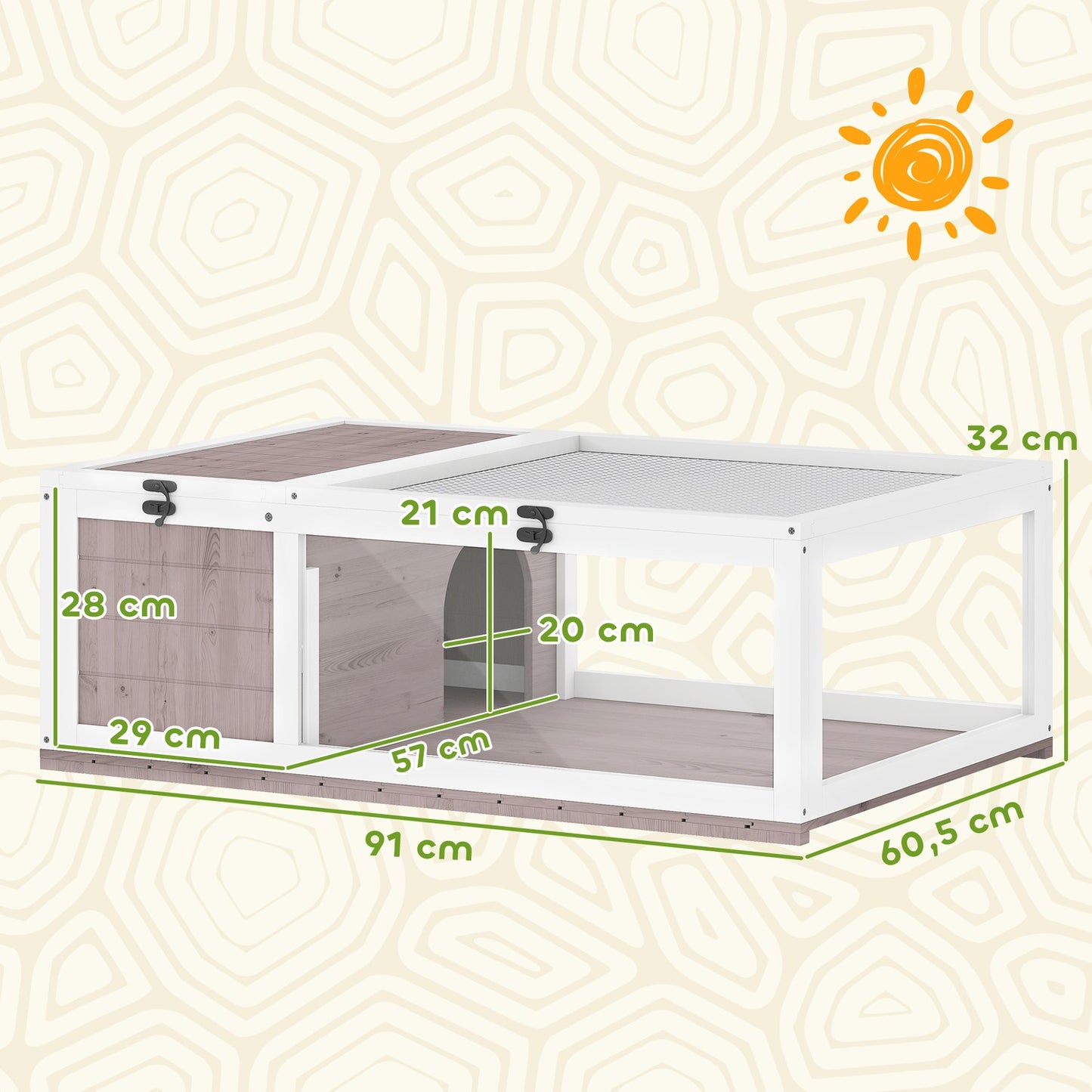 Wooden Tortoise House, Hinged Top, 91x60.5x32 cm