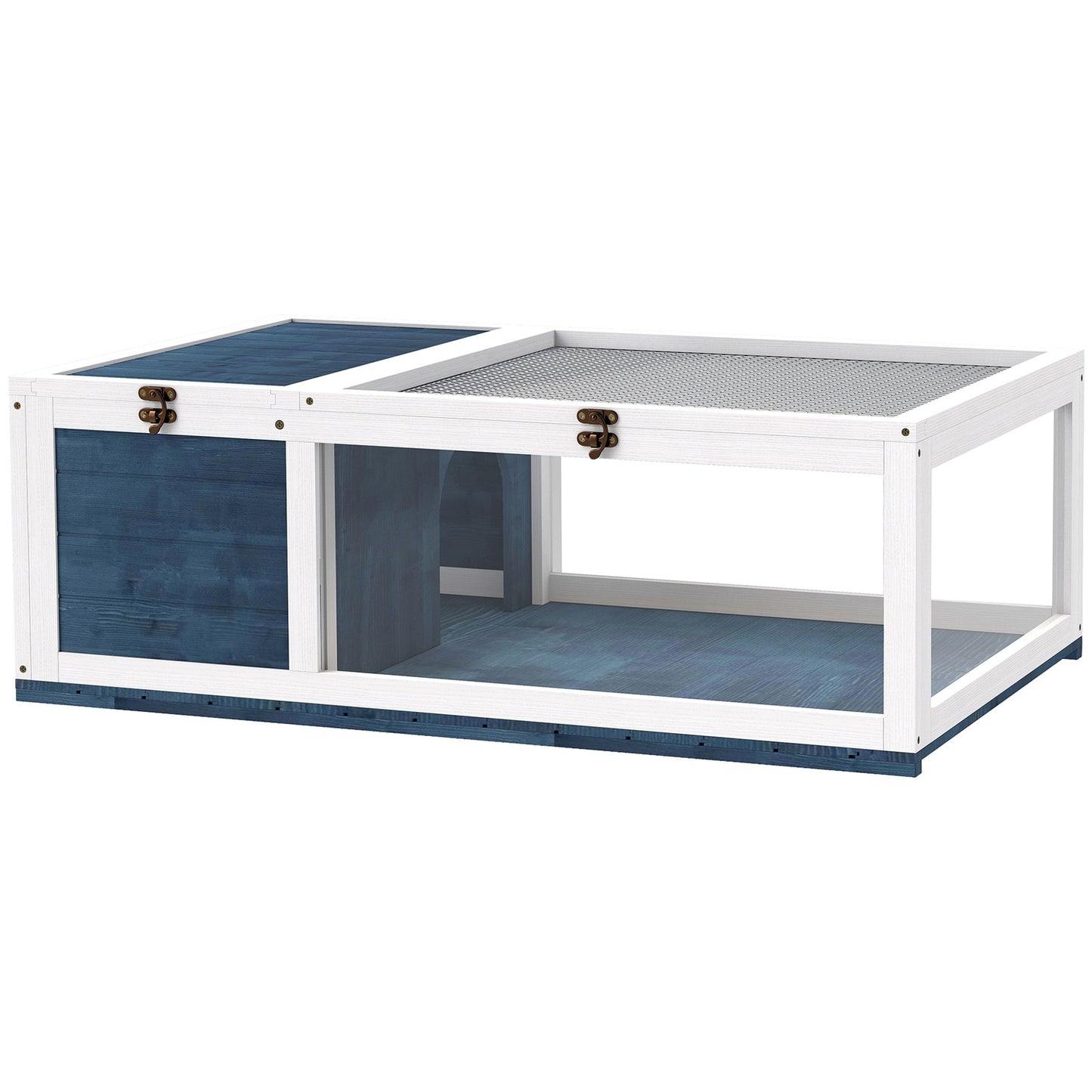 Wooden Tortoise House with Hinged Roof, 91x60.5x32 cm, Blue