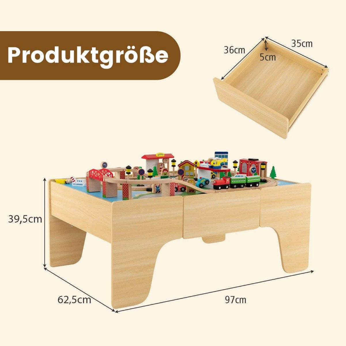 Wooden Train Table Set with Reversible Top, 84 Pieces