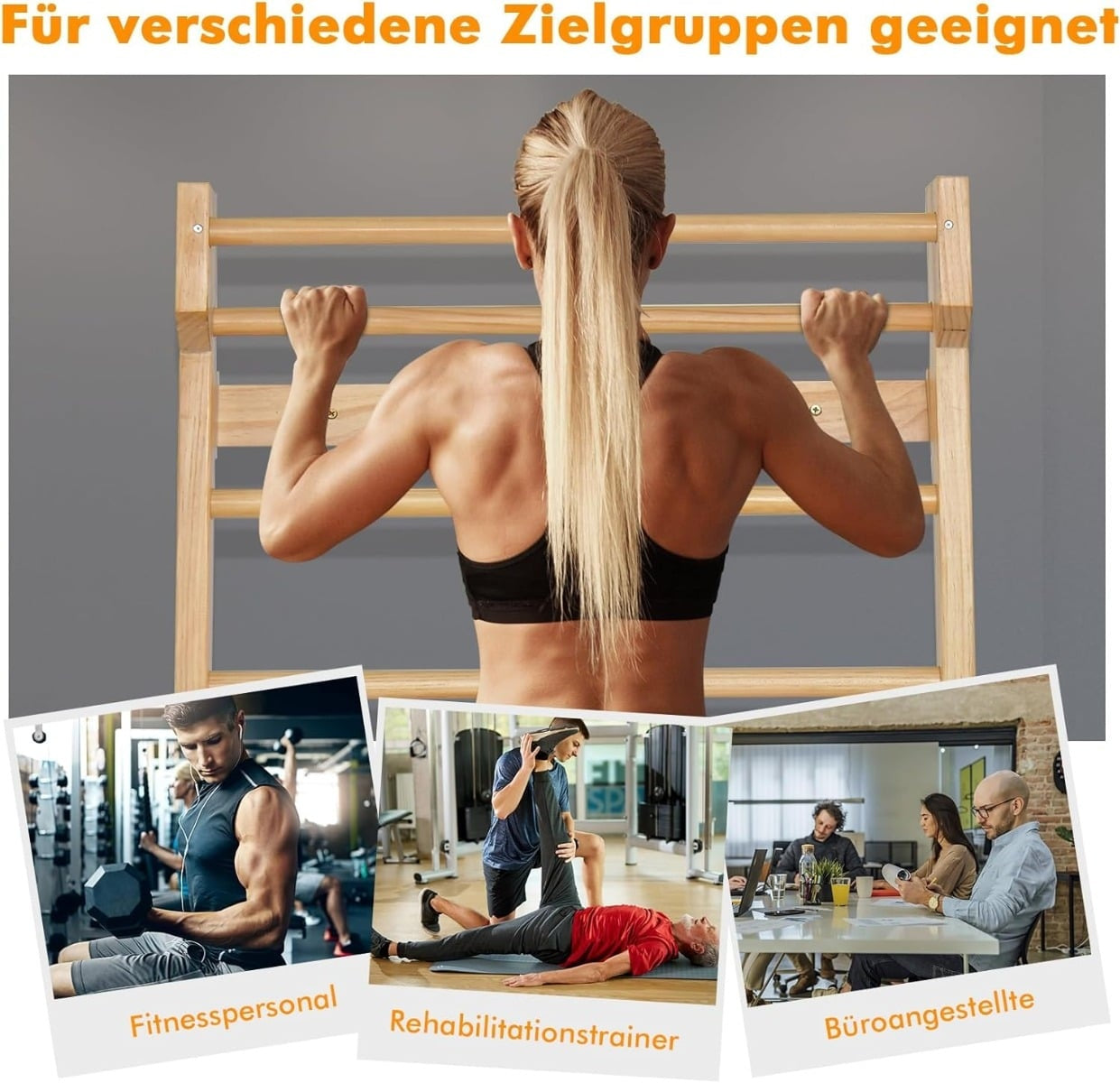 Wooden Wall Bars with Pull-Up Bar, 10 Rungs, 100kg Capacity