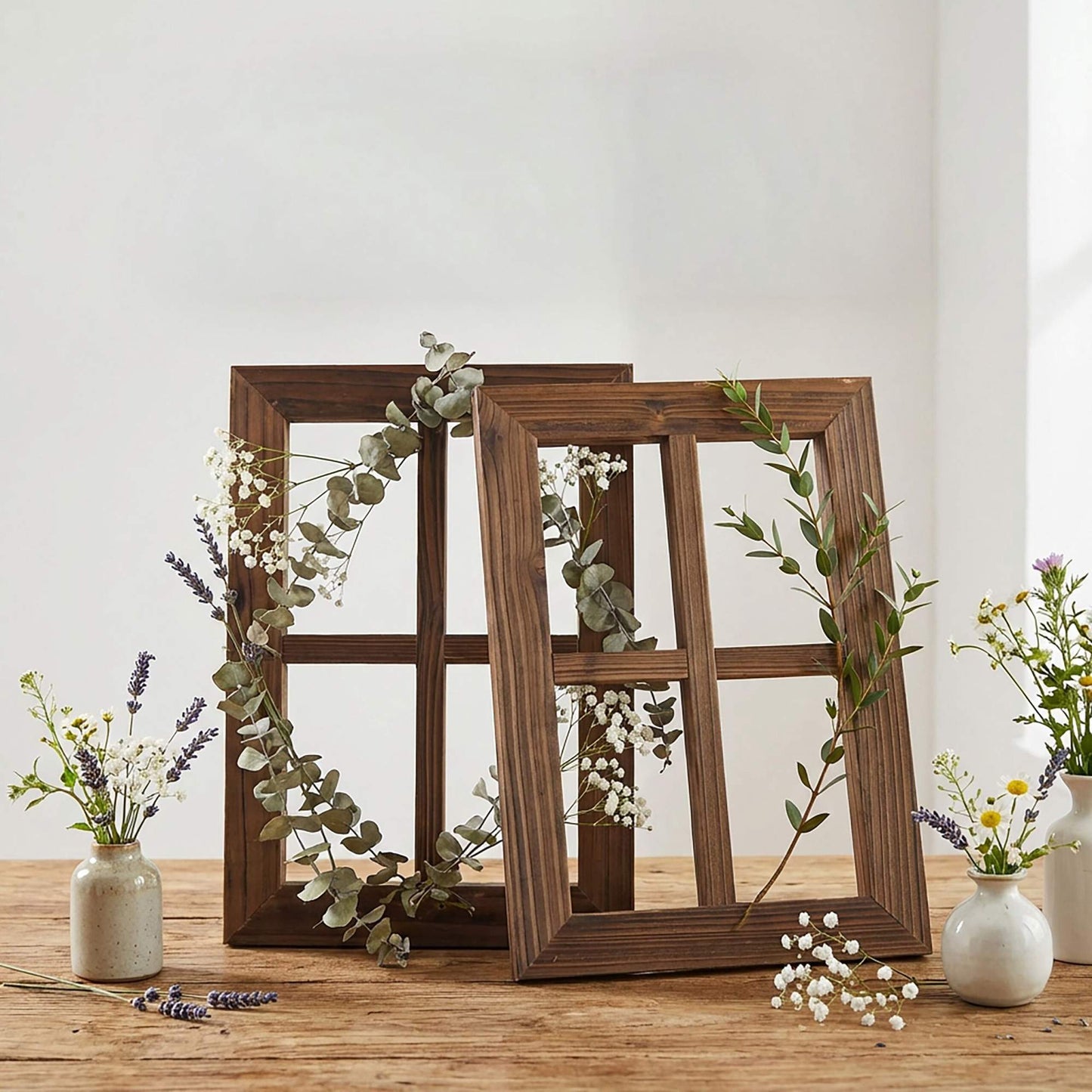 Wooden Window Decor Set, Rustic Faux Frames, 2 Pack