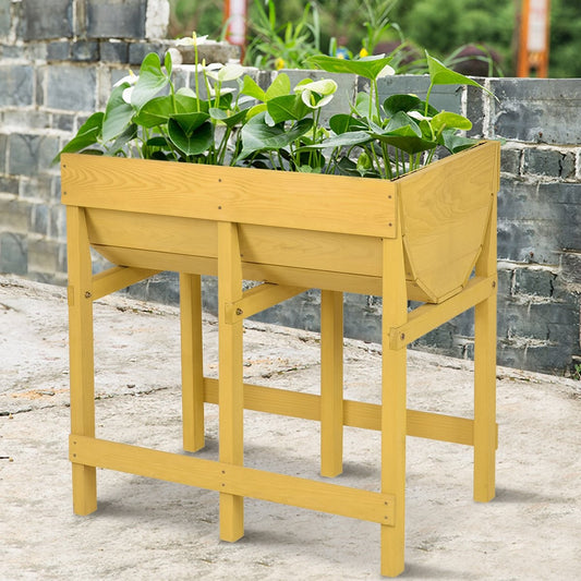 Wooden Yellow Raised Bed Flower Bed Planter Box
