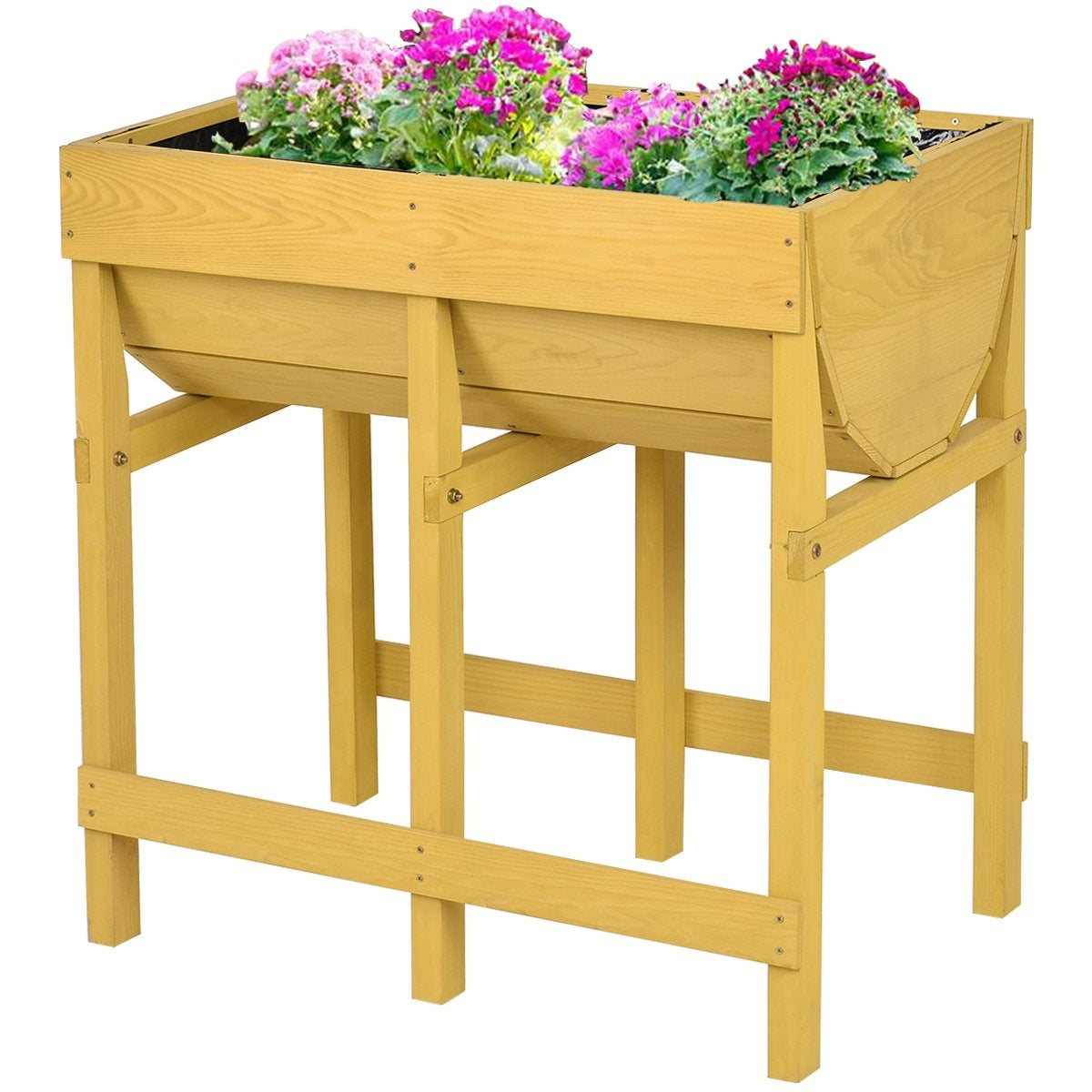 Wooden Yellow Raised Bed Flower Bed Planter Box