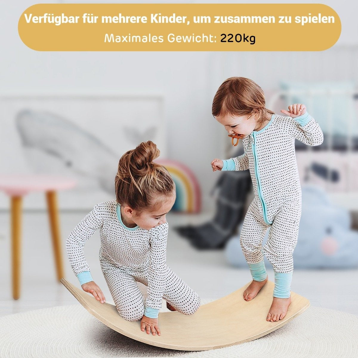 Wooden balance board Waldorf board made of wood for children 90 x 39 x 19.5 cm natural