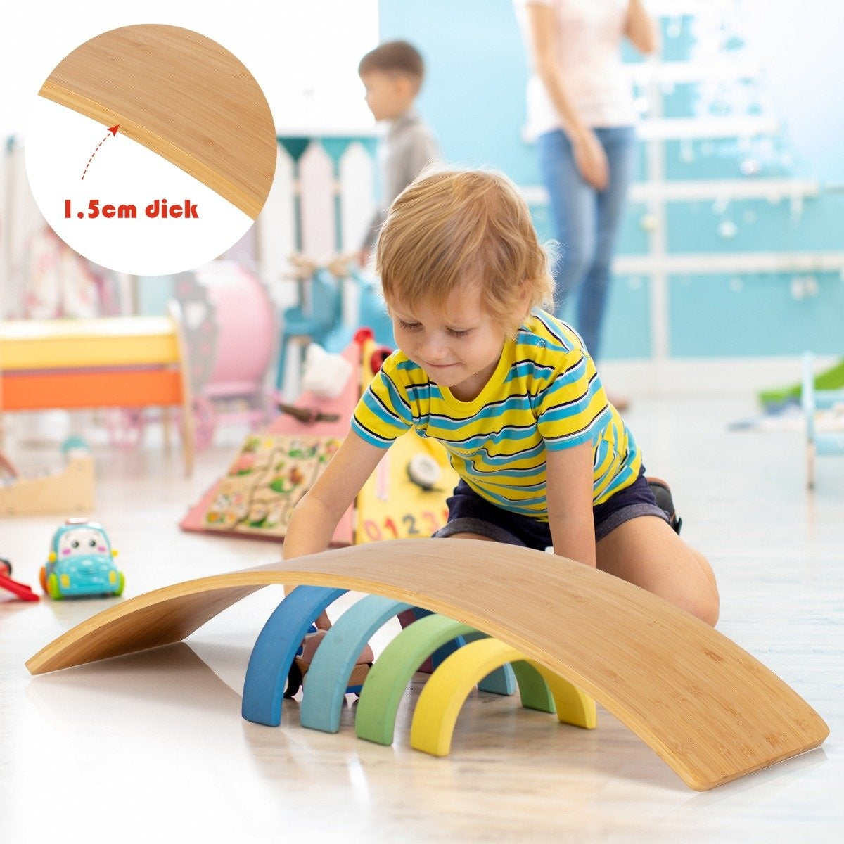 Wooden balance board bamboo board 90 x 30 x 16.5 cm natural