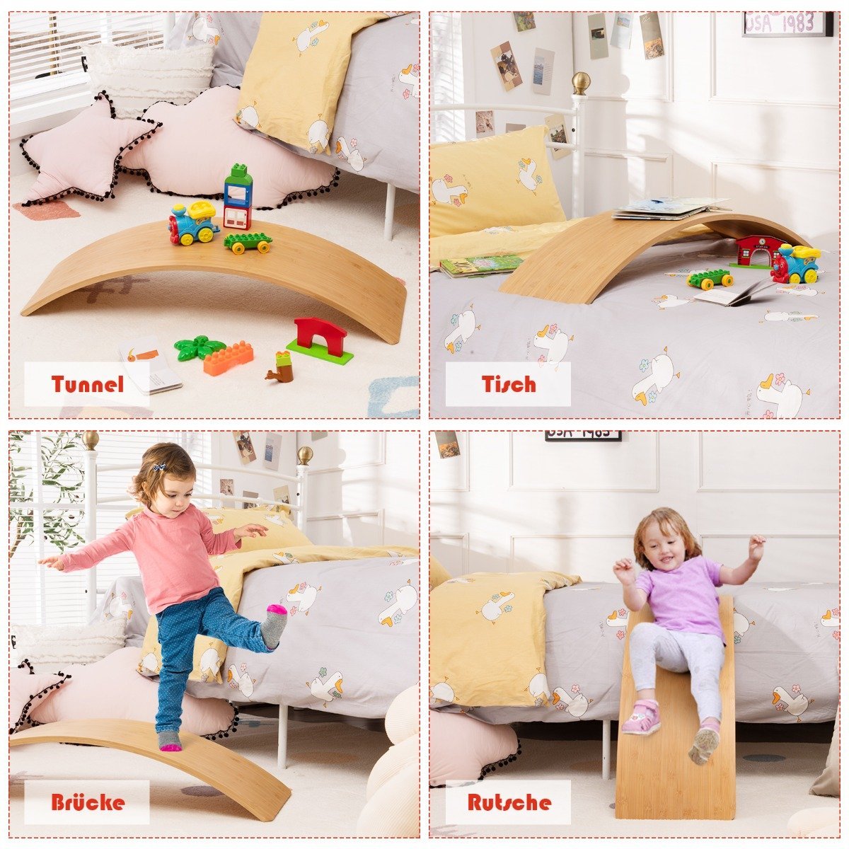 Wooden balance board bamboo board 90 x 30 x 16.5 cm natural