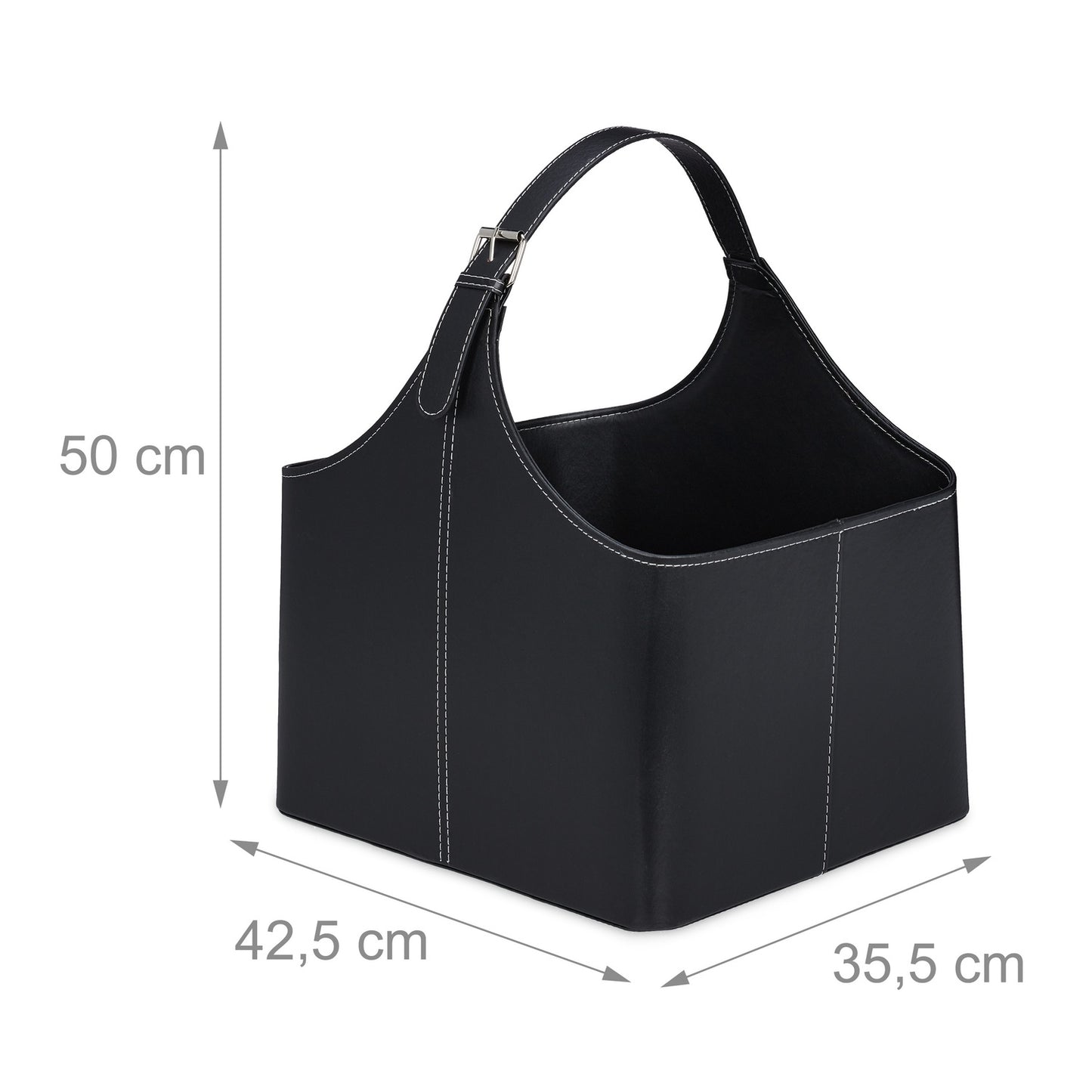 Wooden basket in imitation leather with handle