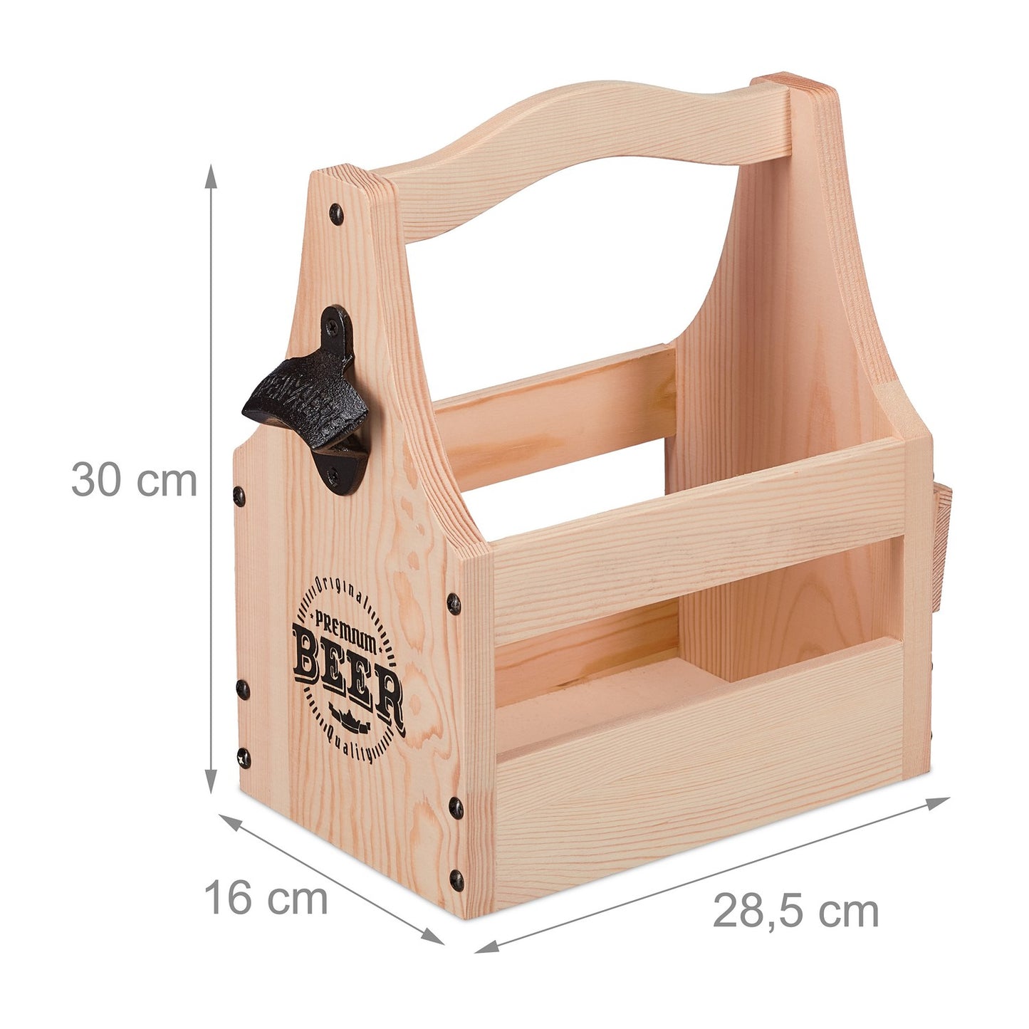 Wooden beer holder with bottle opener