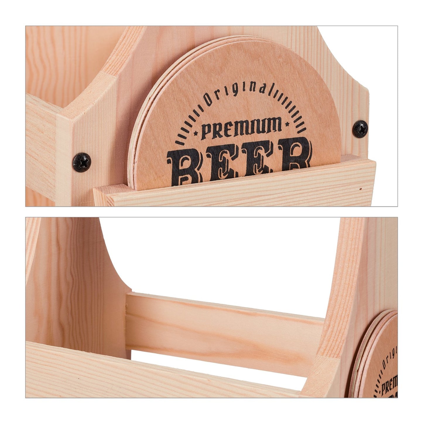 Wooden beer holder with bottle opener