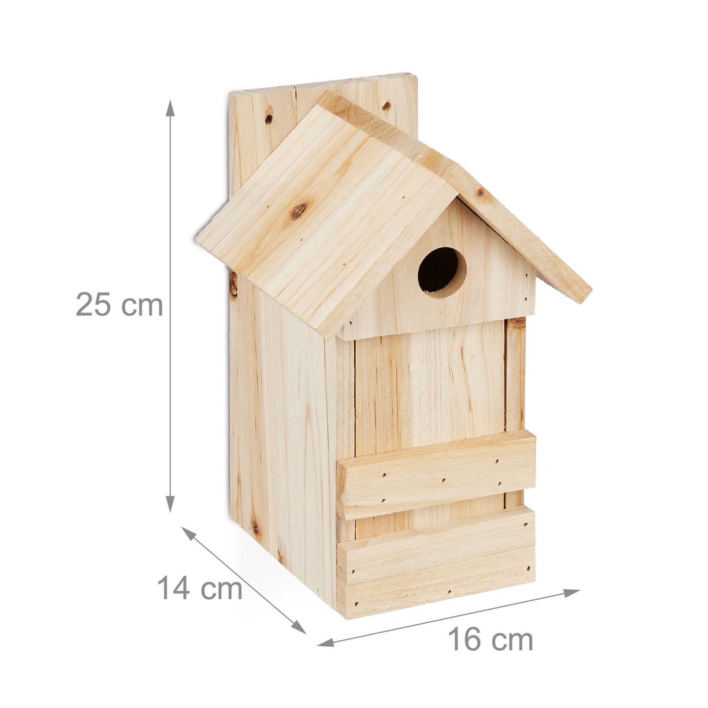 Wooden birdhouse with pointed roof