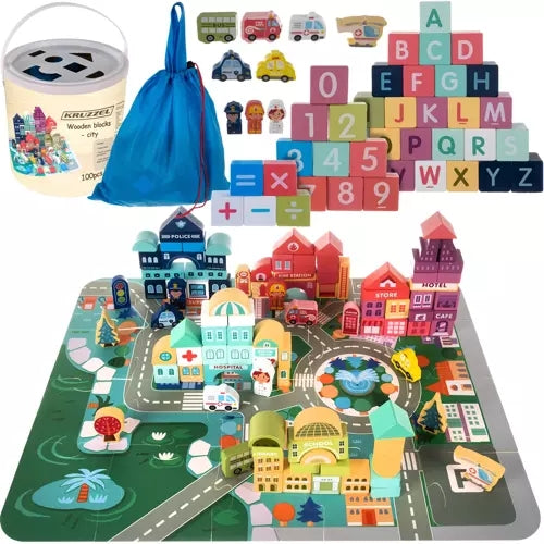 Wooden blocks - city 100 pcs. Kruzzel 19 159