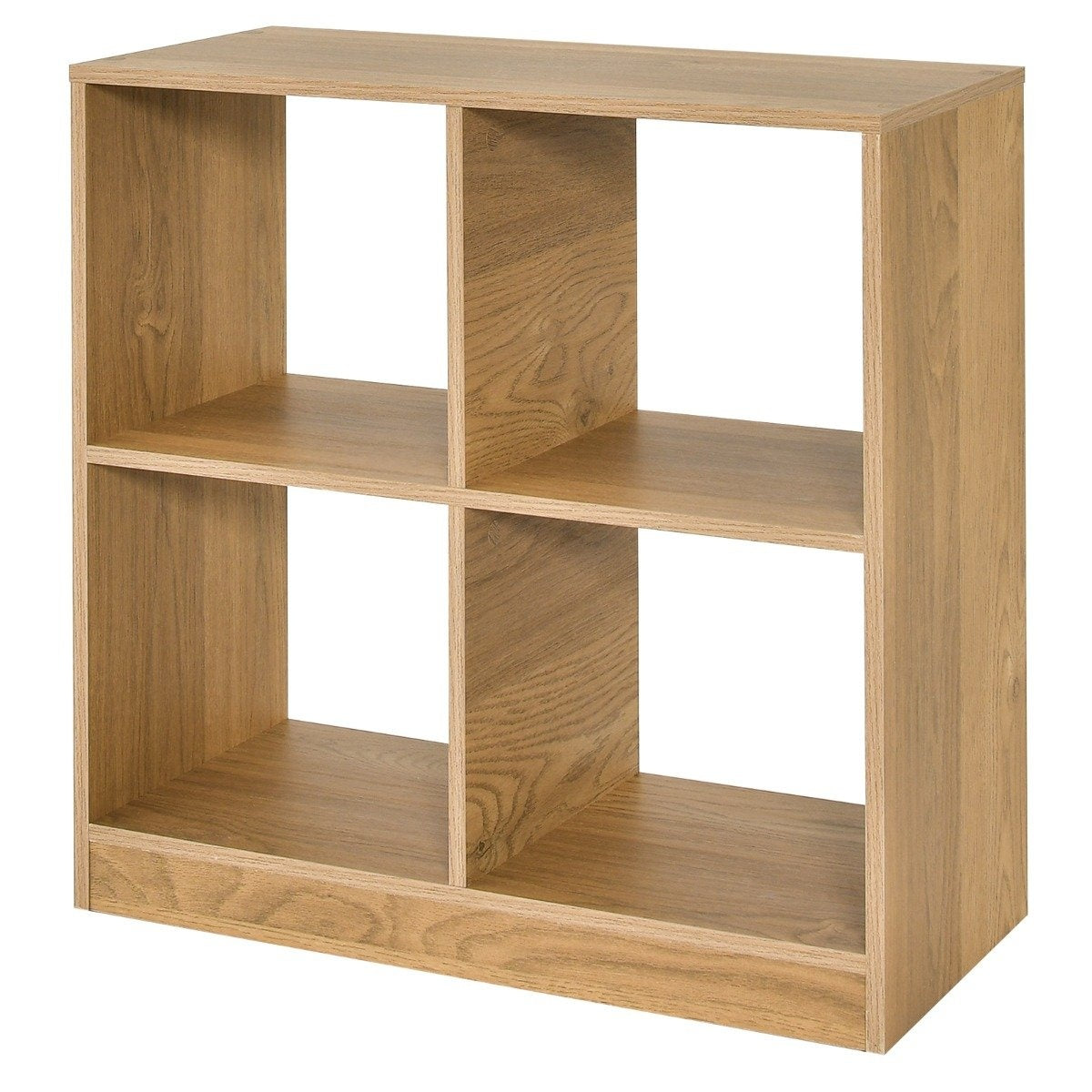 Wooden bookcase with 4 compartments cube shelf & anti-tip 73 x 33 x 73 cm natural