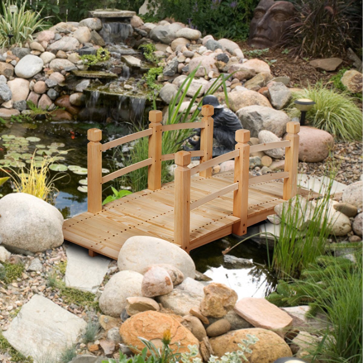 Wooden bridge pond bridge bridge garden bridge wooden footbridge with railing 150cm natural