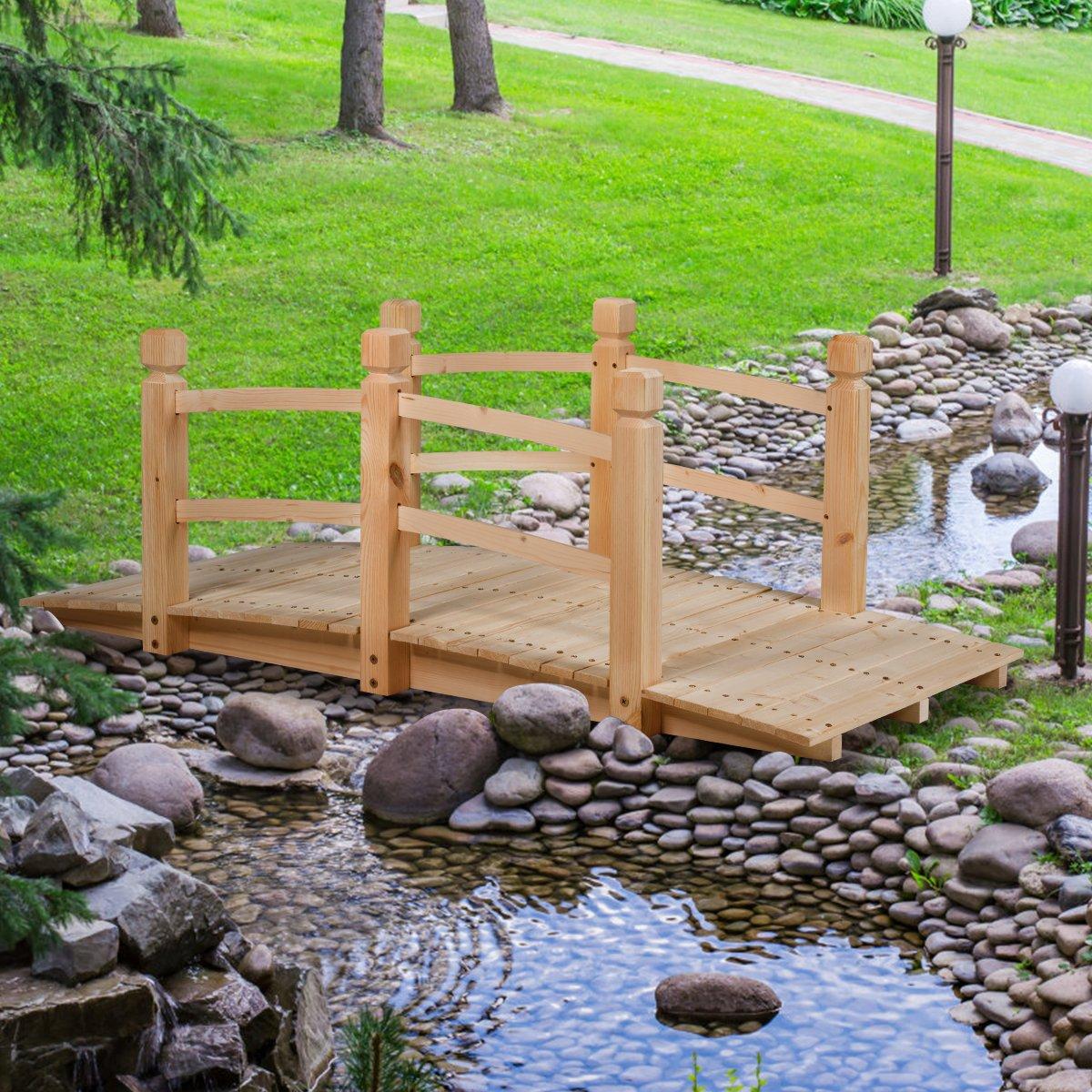 Wooden bridge pond bridge bridge garden bridge wooden footbridge with railing 150cm natural