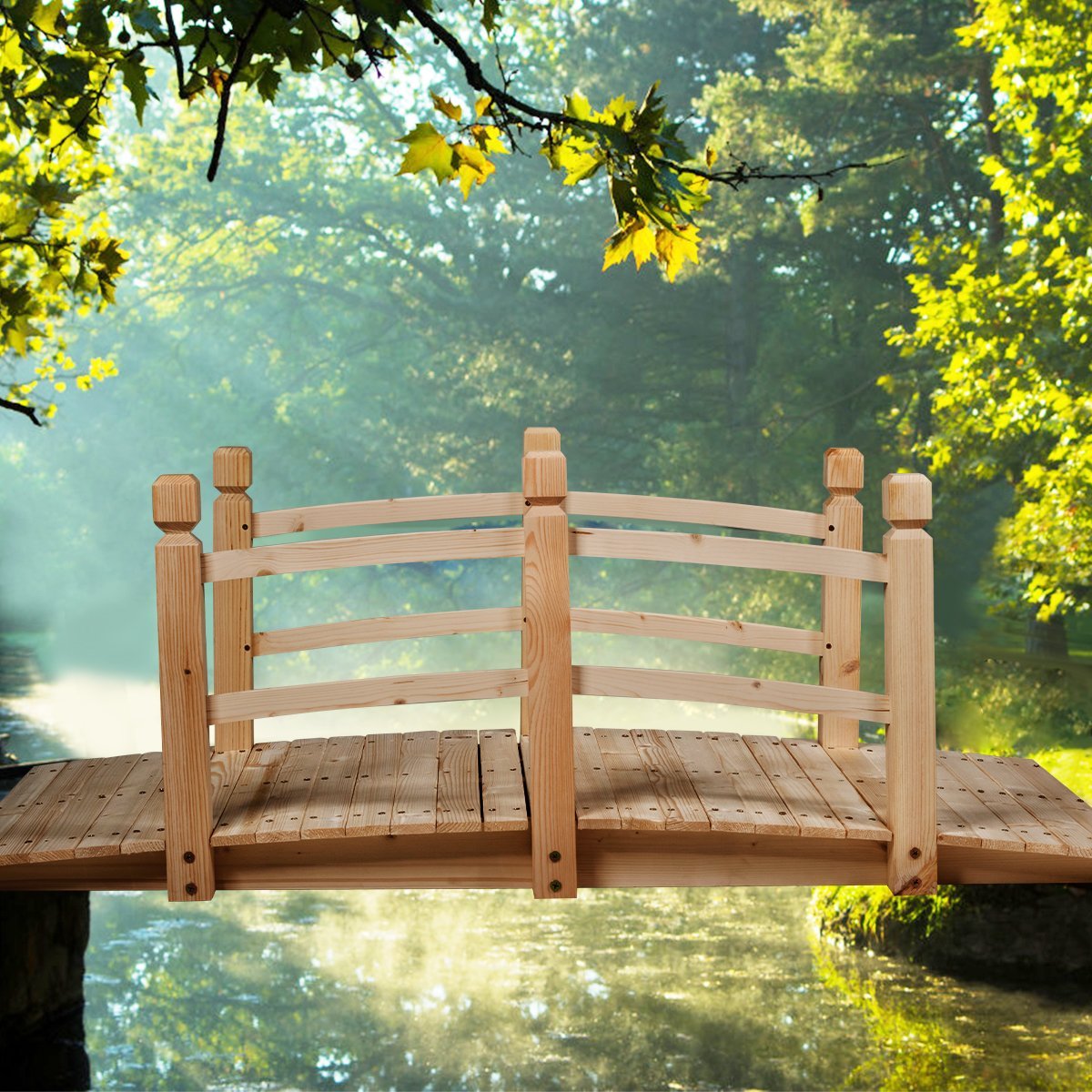 Wooden bridge pond bridge bridge garden bridge wooden footbridge with railing 150cm natural