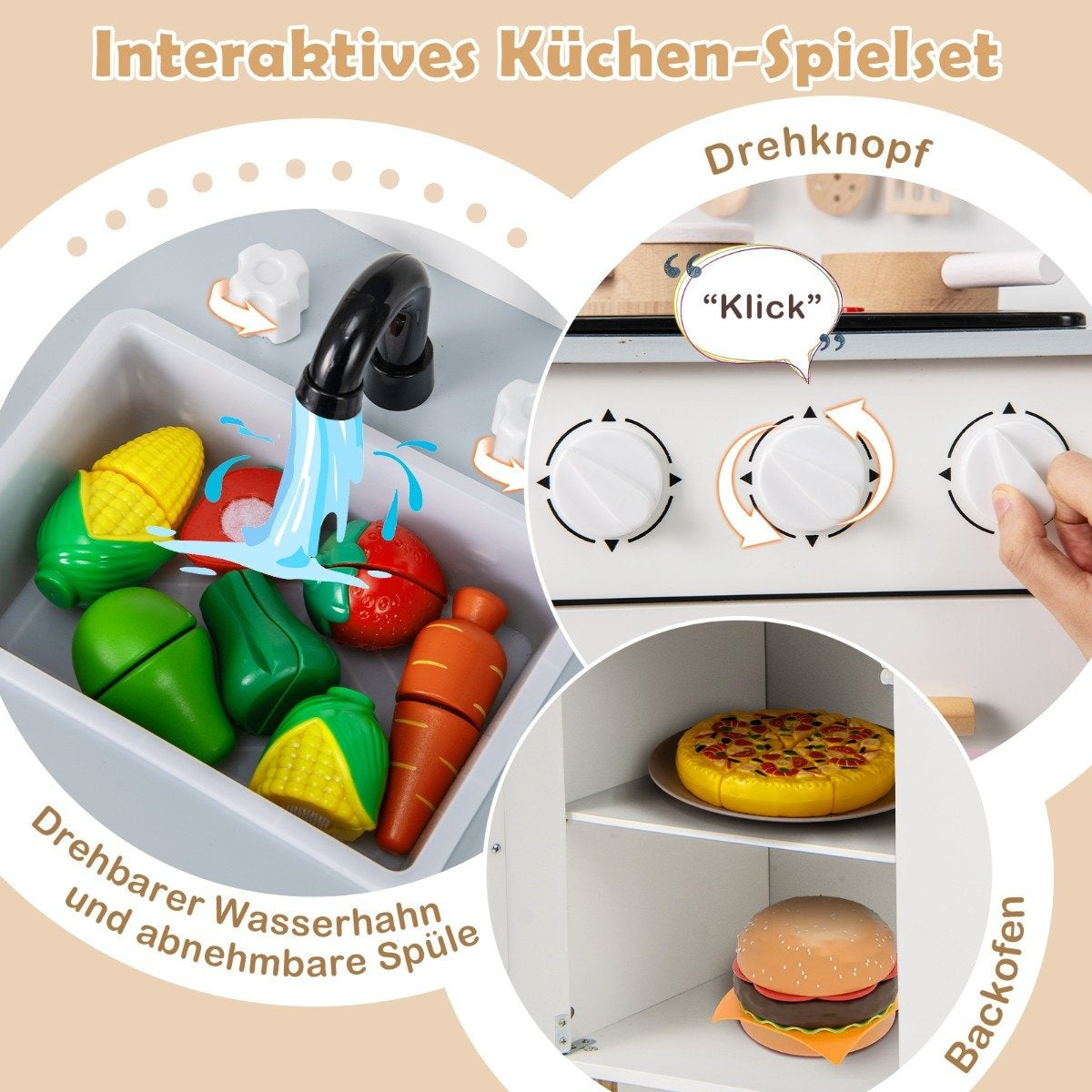Wooden children's kitchen with 10 accessories Play kitchen with light & sound Toy kitchen for children aged 2 and over