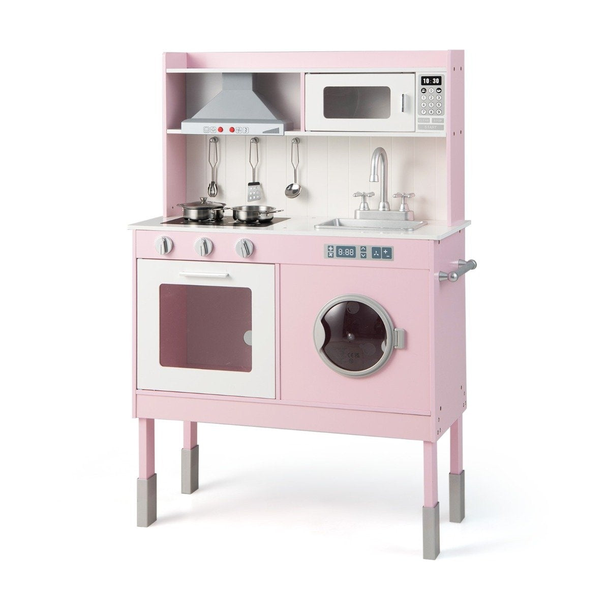 Wooden children's kitchen with play accessories & sounds & lights pink