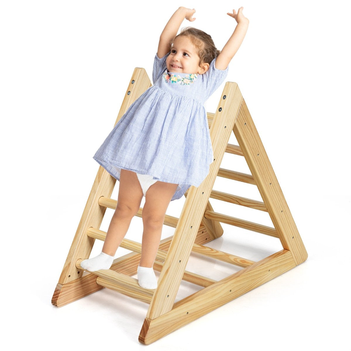 Wooden climbing triangle climbing frame for children aged 3 and over to develop motor skills made of natural pine 93x46x81cm