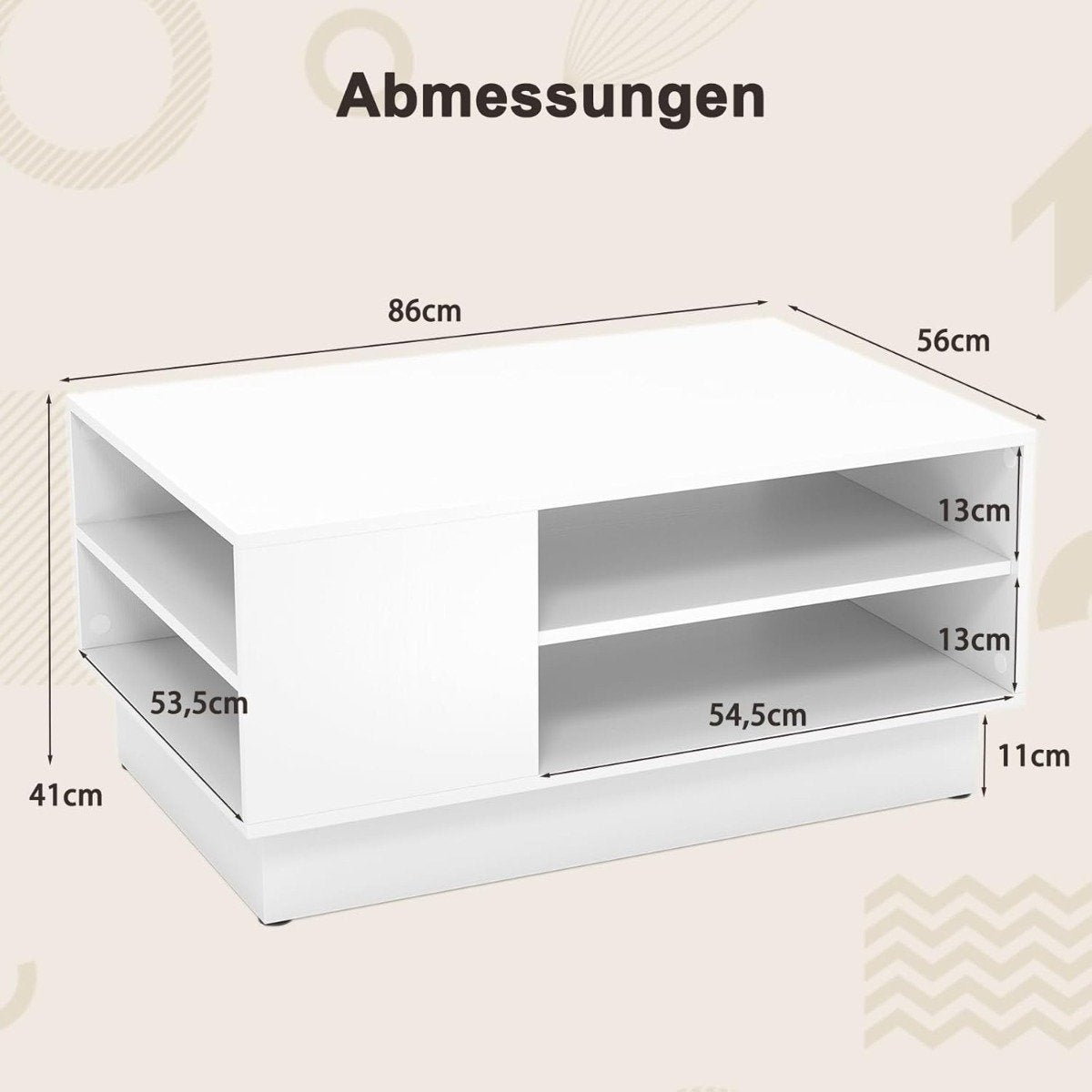 Wooden coffee table with storage &amp; open compartments living room table side table sofa table white