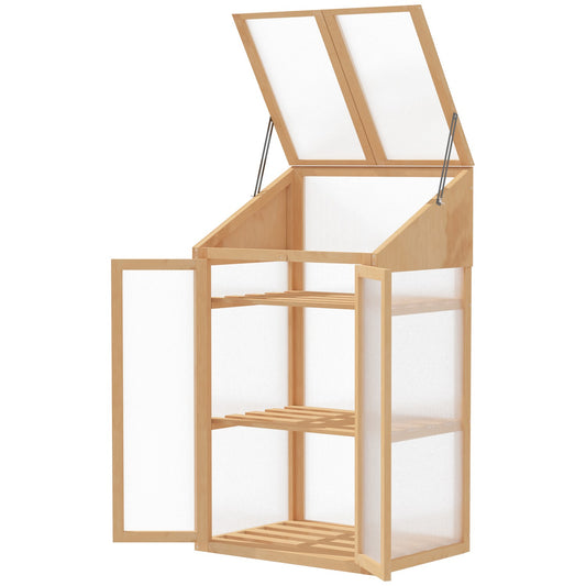Mini wooden greenhouse with shelves, double door, 70x50x120 cm