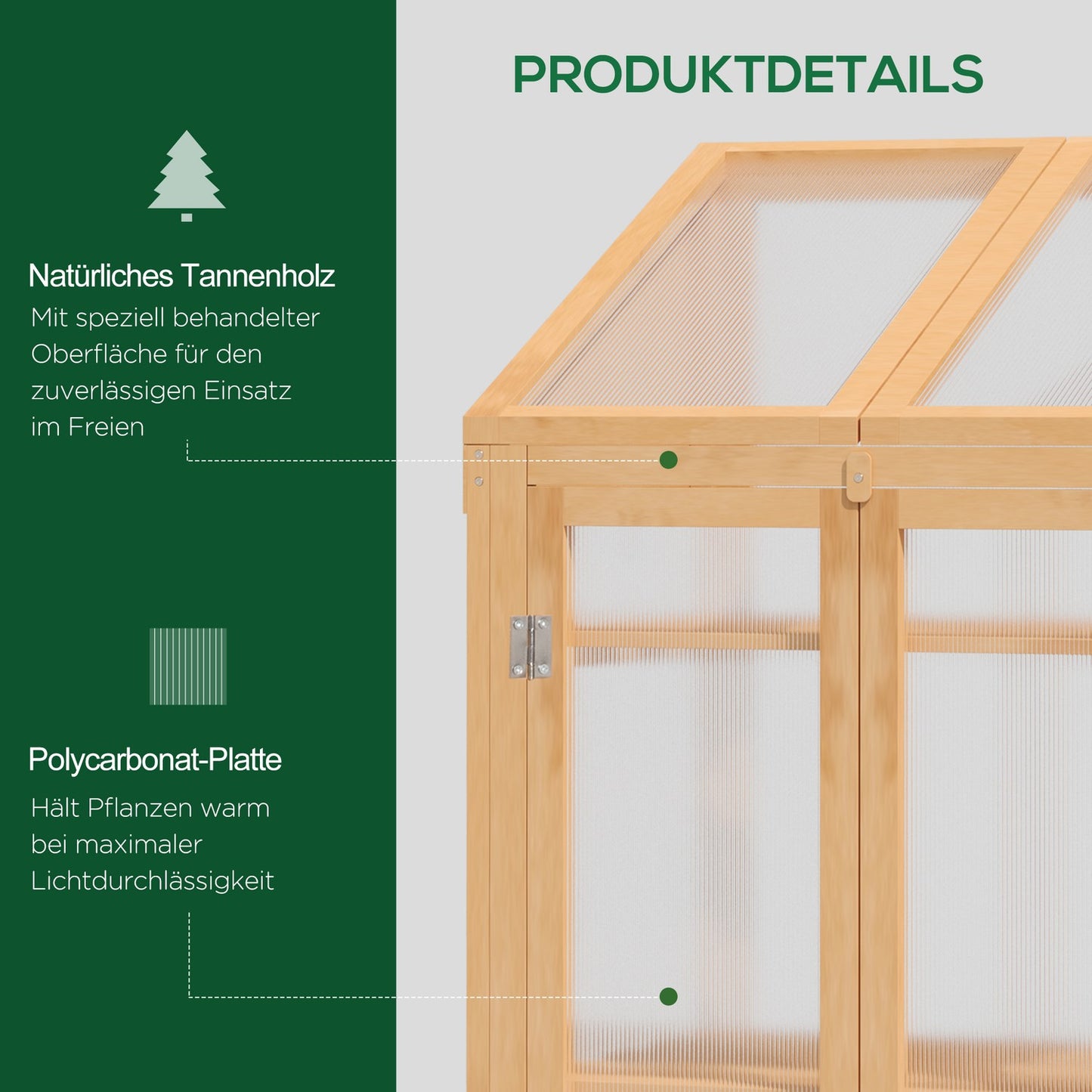 Mini wooden greenhouse with shelves, double door, 70x50x120 cm