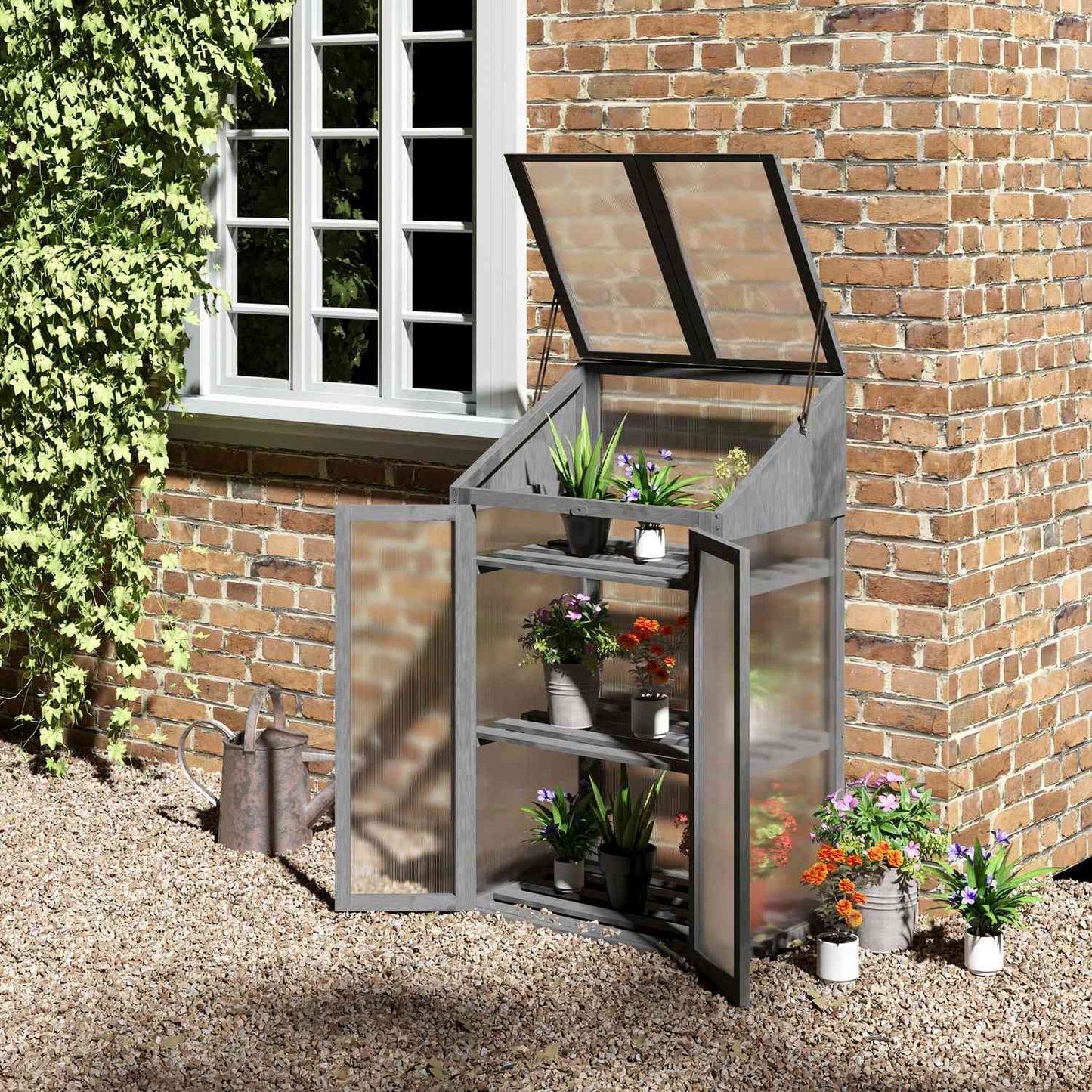Greenhouse with cold frame, 3 shelves, winter proof