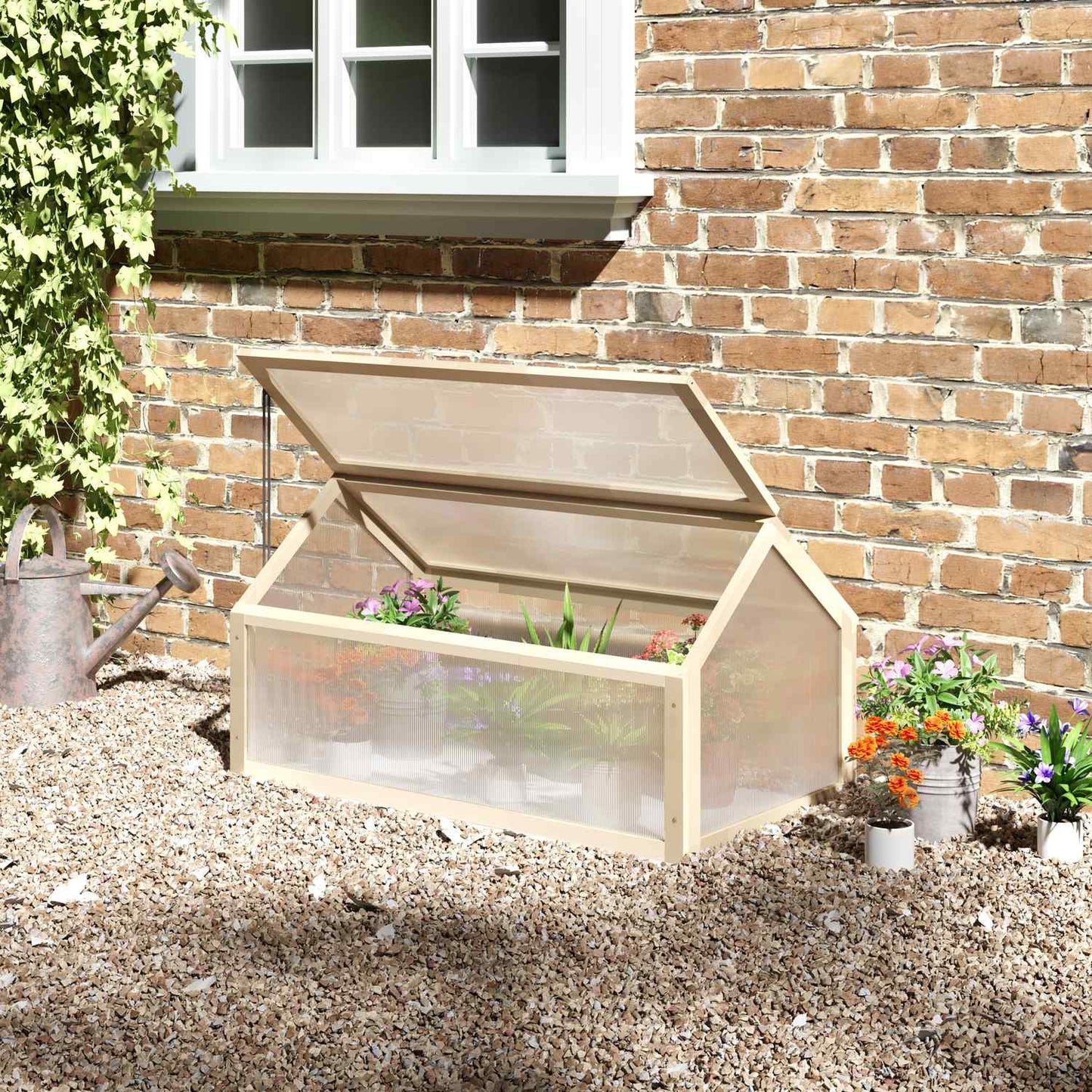 Wooden Mini Greenhouse Box - Winterproof, 90 x 52 x 49.5 cm