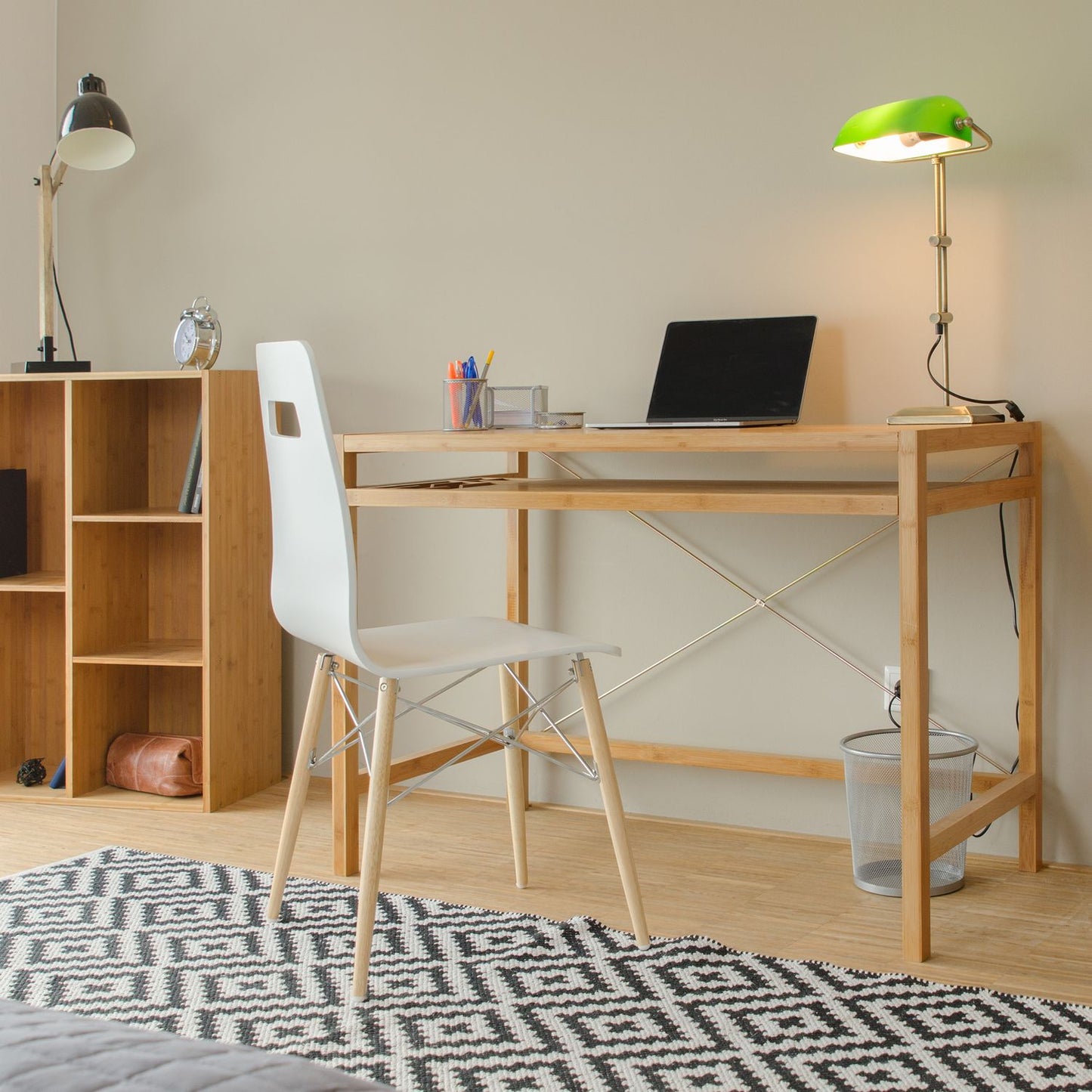 Wooden computer desk with keyboard drawer