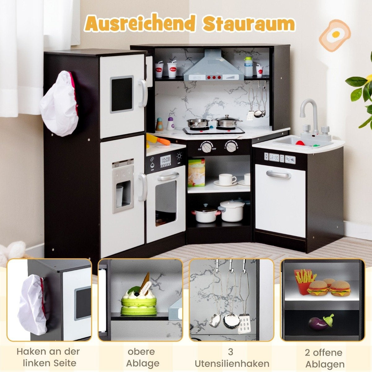 Wooden corner children's kitchen with light & sound & board & accessories children's kitchen play kitchen wooden kitchen coffee