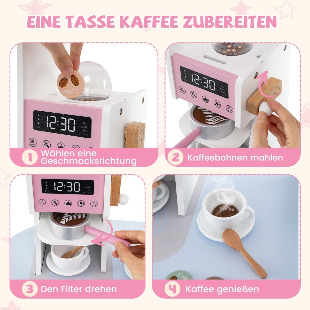 Wooden corner play kitchen with sound &amp; Light &amp; Coffee machine &amp; Slide Toddler Kitchen Playset Pink