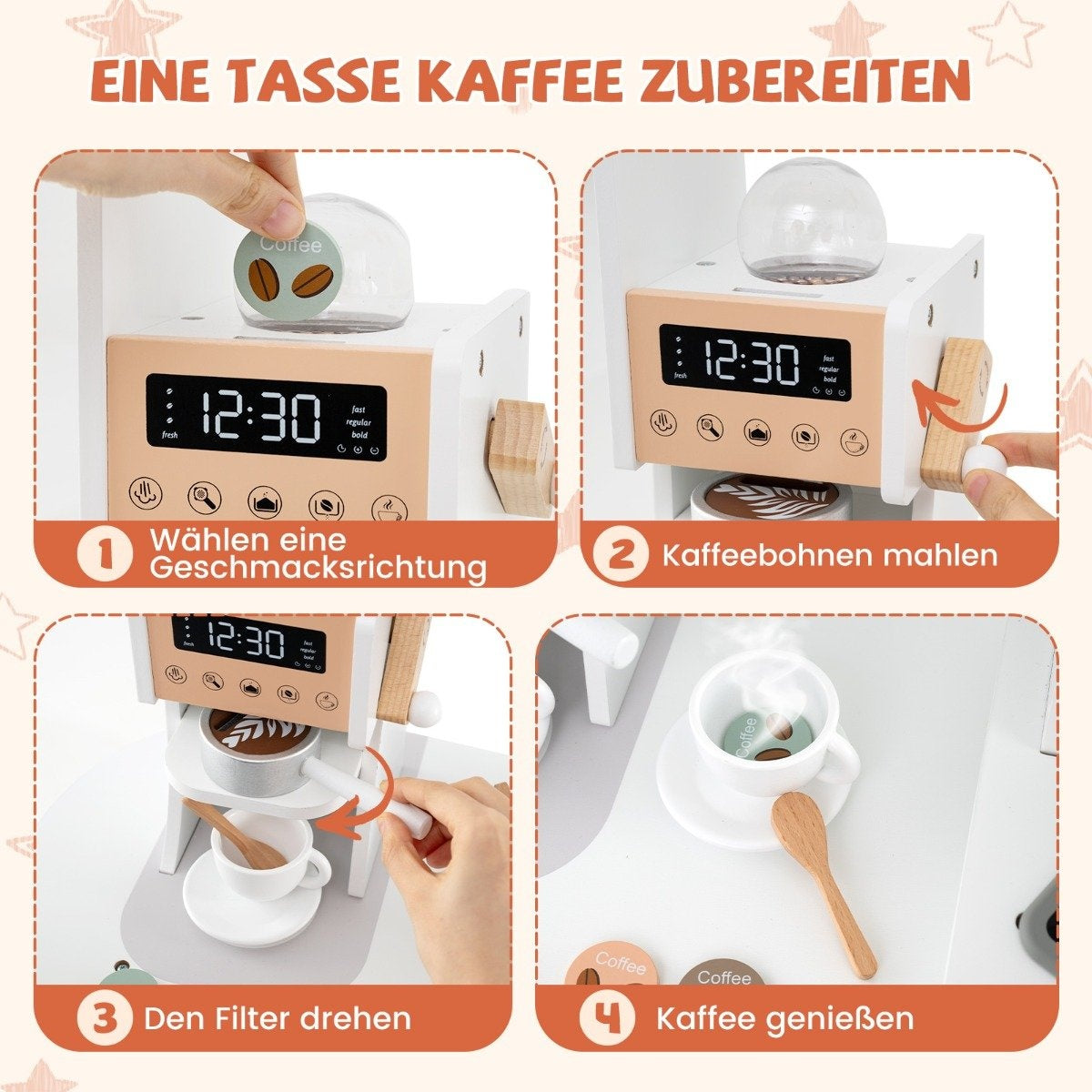 Wooden corner play kitchen with sound &amp; Light &amp; Coffee machine &amp; Slide Toddler Kitchen Playset White