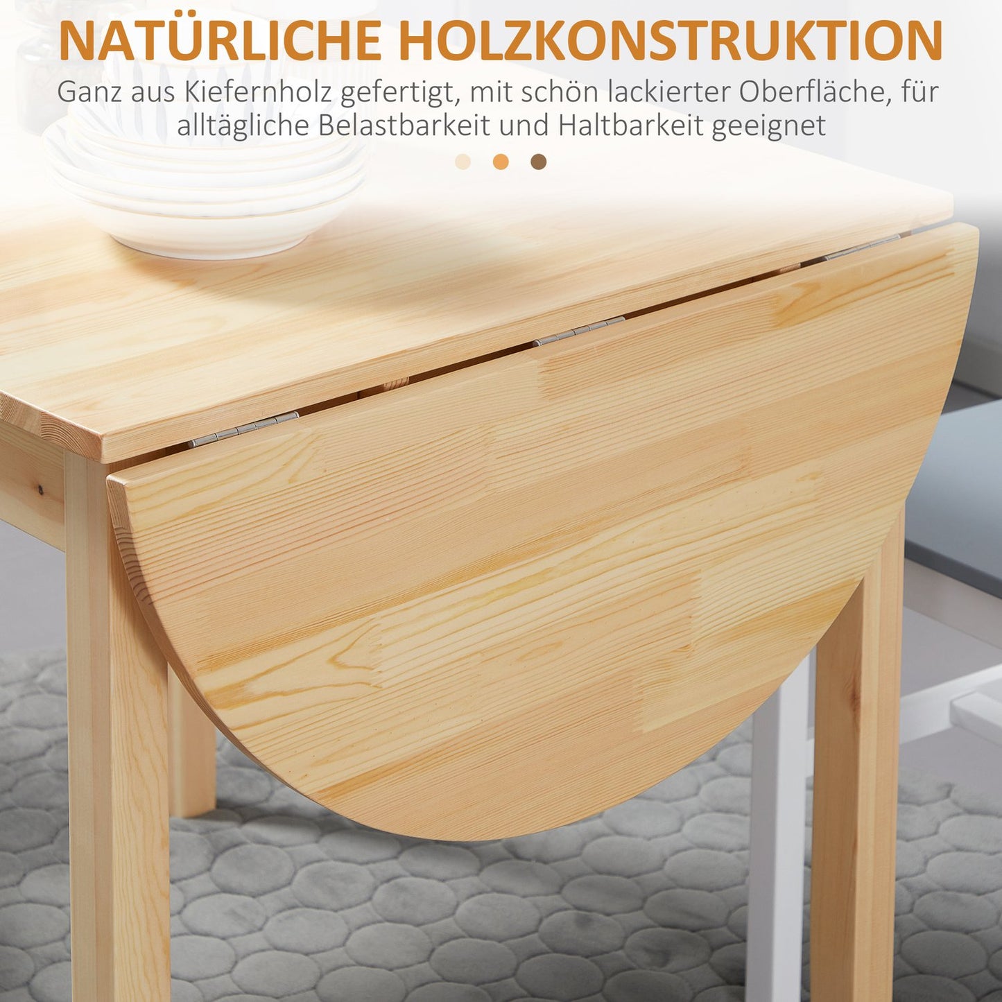 Foldable Pine Wood Dining Table, Drop-Leaf, Seats 4-6