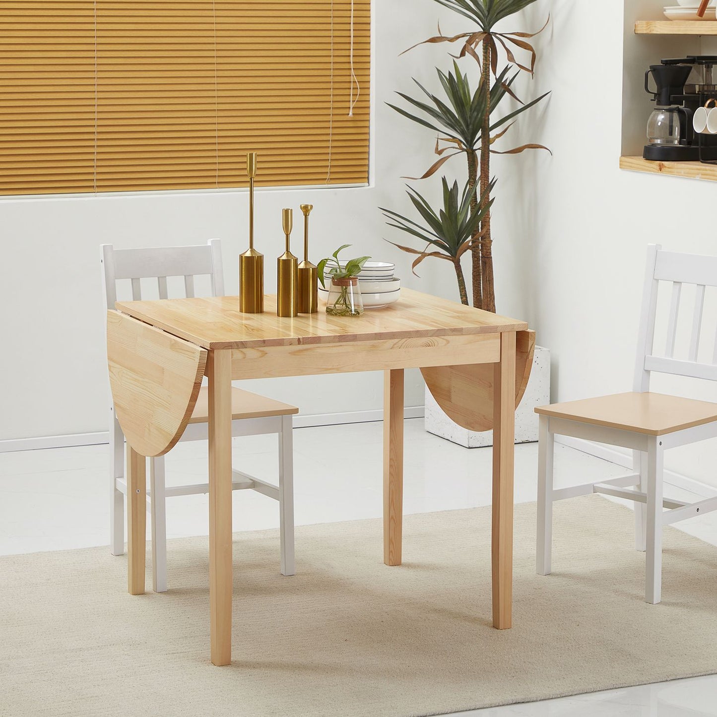 Foldable Pine Wood Dining Table, Drop-Leaf, Seats 4-6