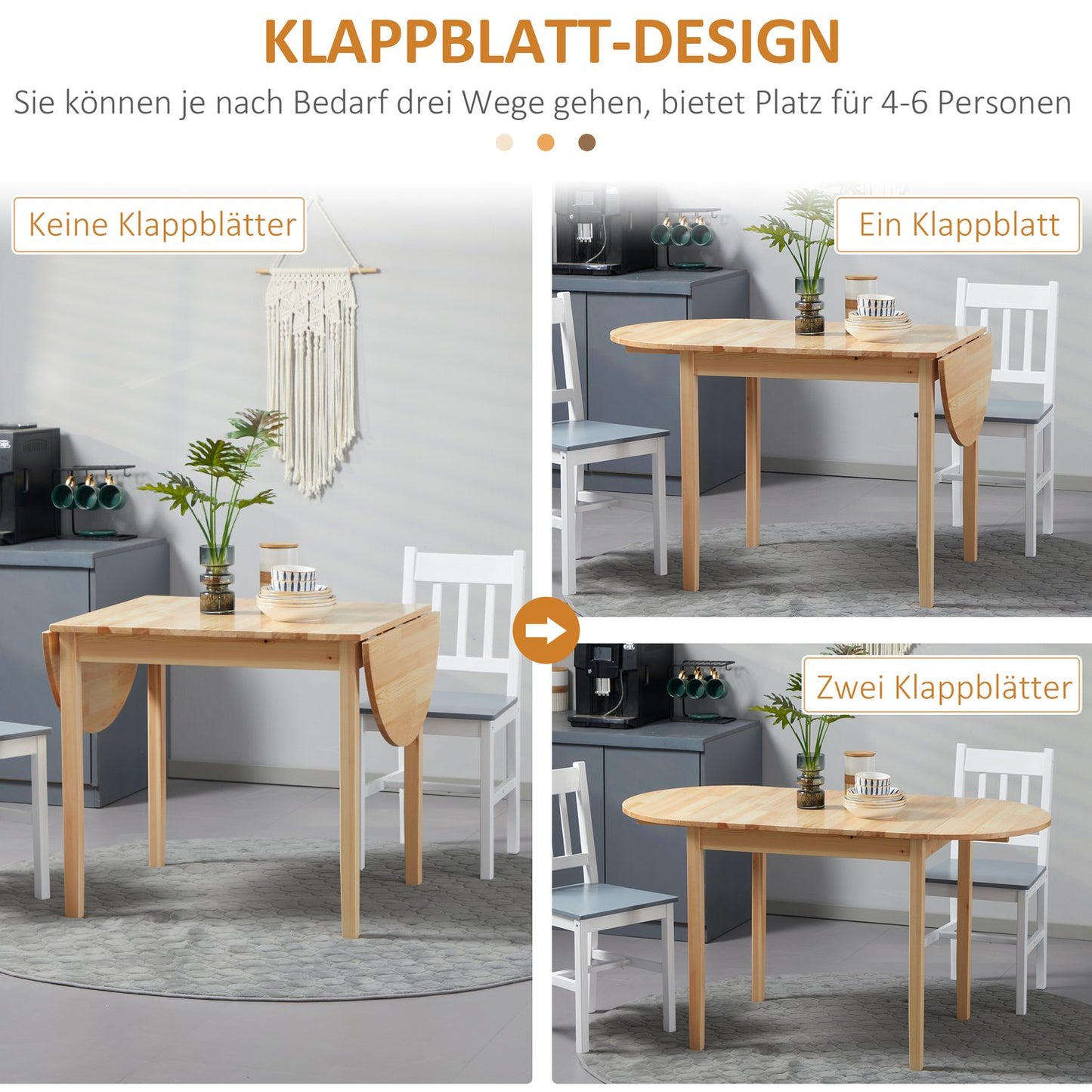 Foldable Pine Wood Dining Table, Drop-Leaf, Seats 4-6