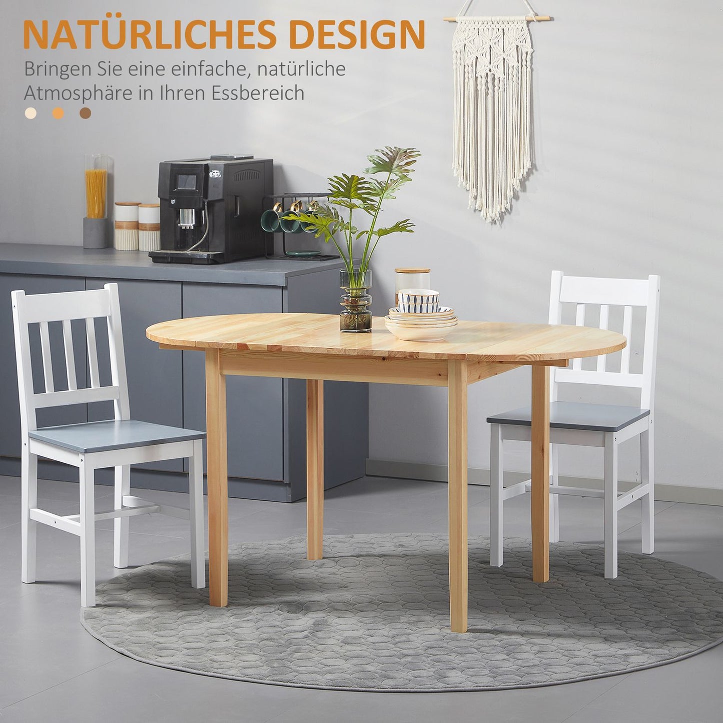 Foldable Pine Wood Dining Table, Drop-Leaf, Seats 4-6