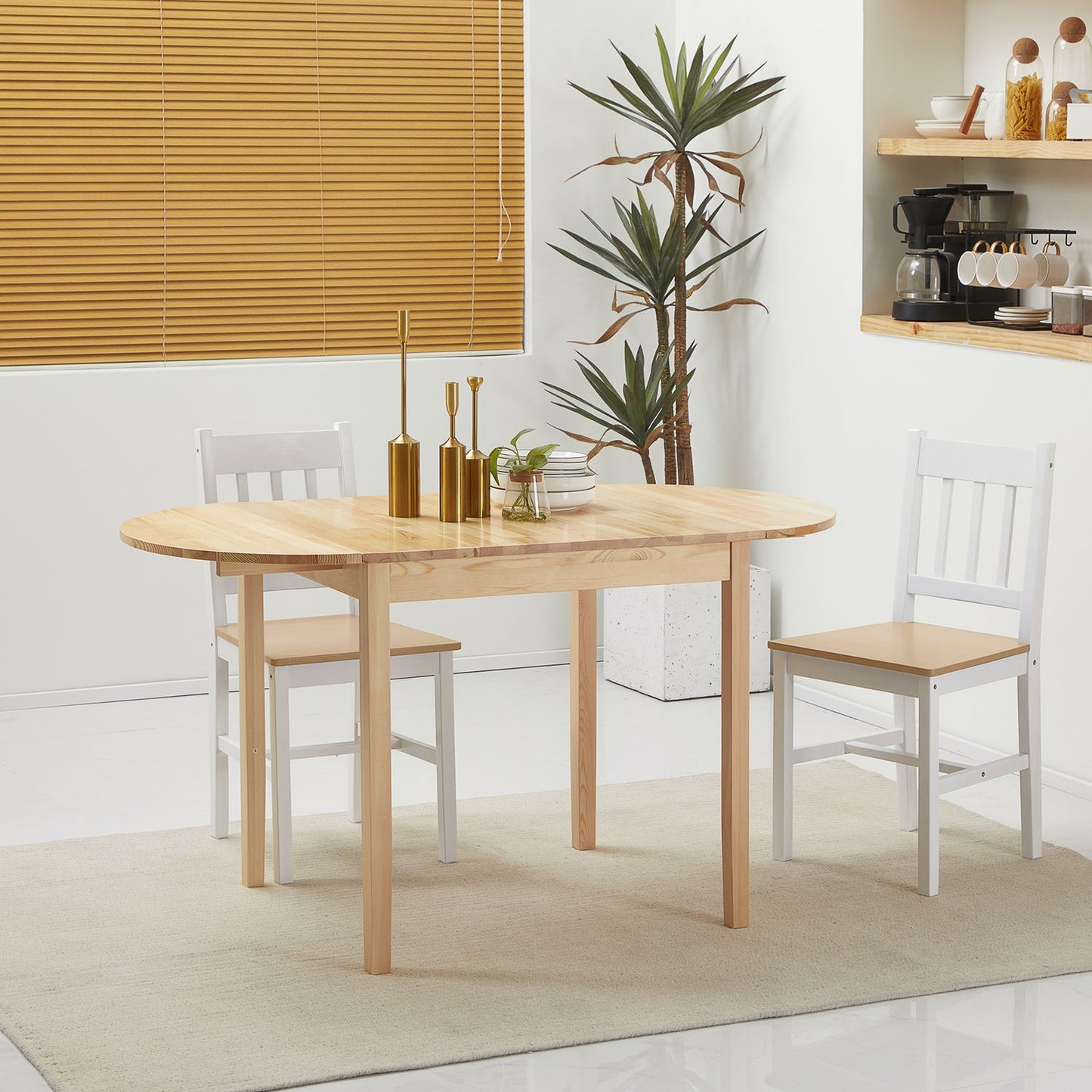 Foldable Pine Wood Dining Table, Drop-Leaf, Seats 4-6
