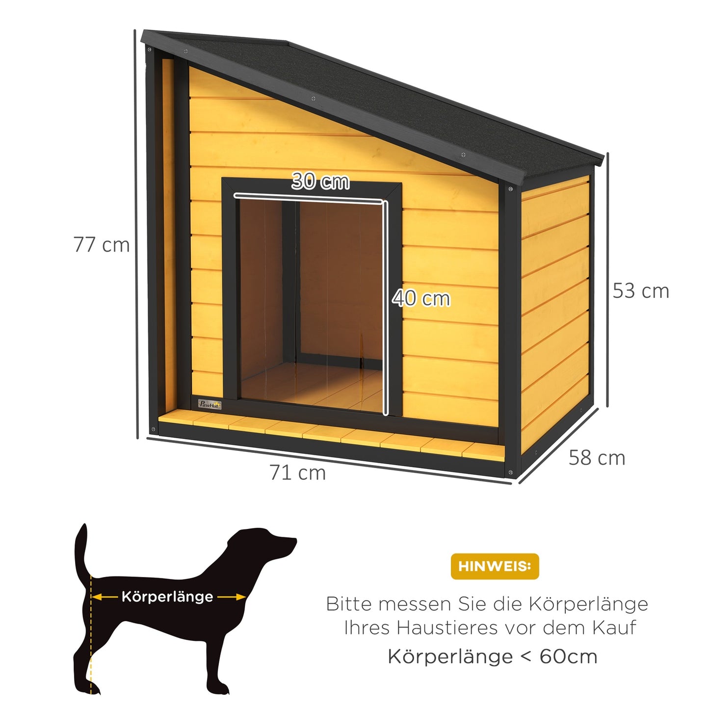 Outdoor weatherproof wooden dog house with roof and curtain