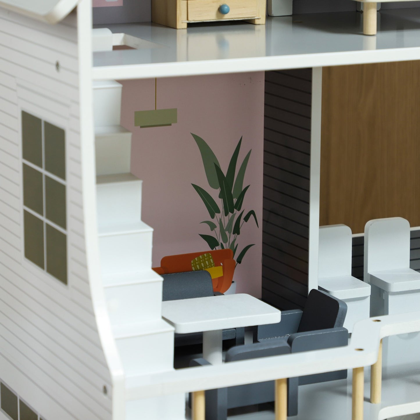 Wooden dollhouse with furniture, 3 floors, 85.3 cm high