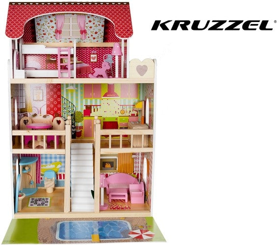 Wooden dollhouse - villa with swimming pool D11251