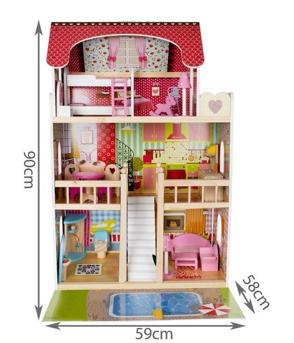 Wooden dollhouse - villa with swimming pool D11251