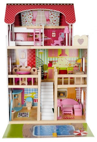 Wooden dollhouse - villa with swimming pool D11251