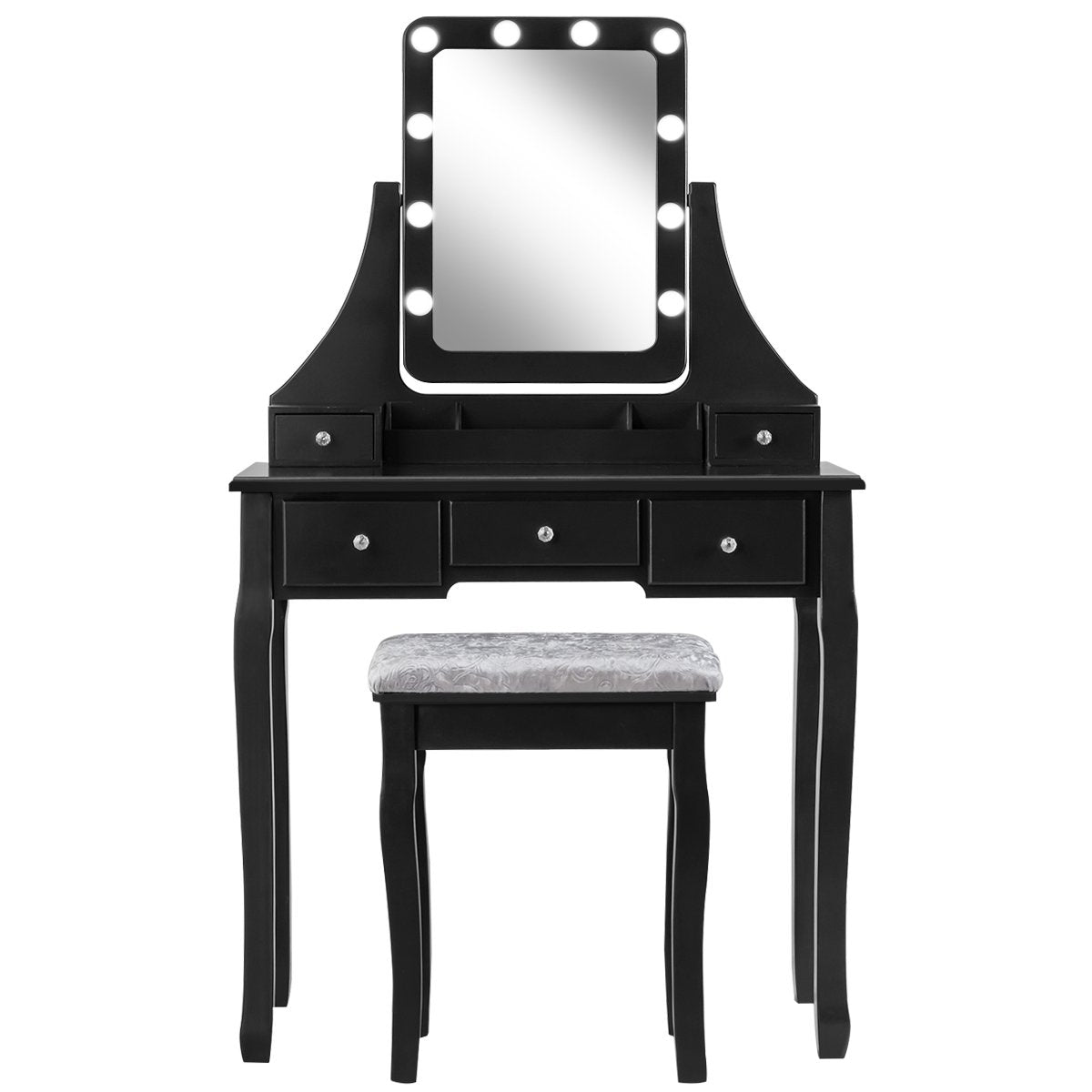 Wooden dressing table with rectangular mirror & padded stool 80 x 40 x 135.5 cm black