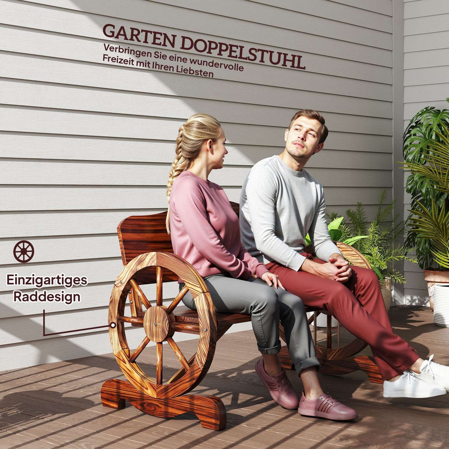 Garden bench with 2-seat wheels, weatherproof, limit of 240 kg