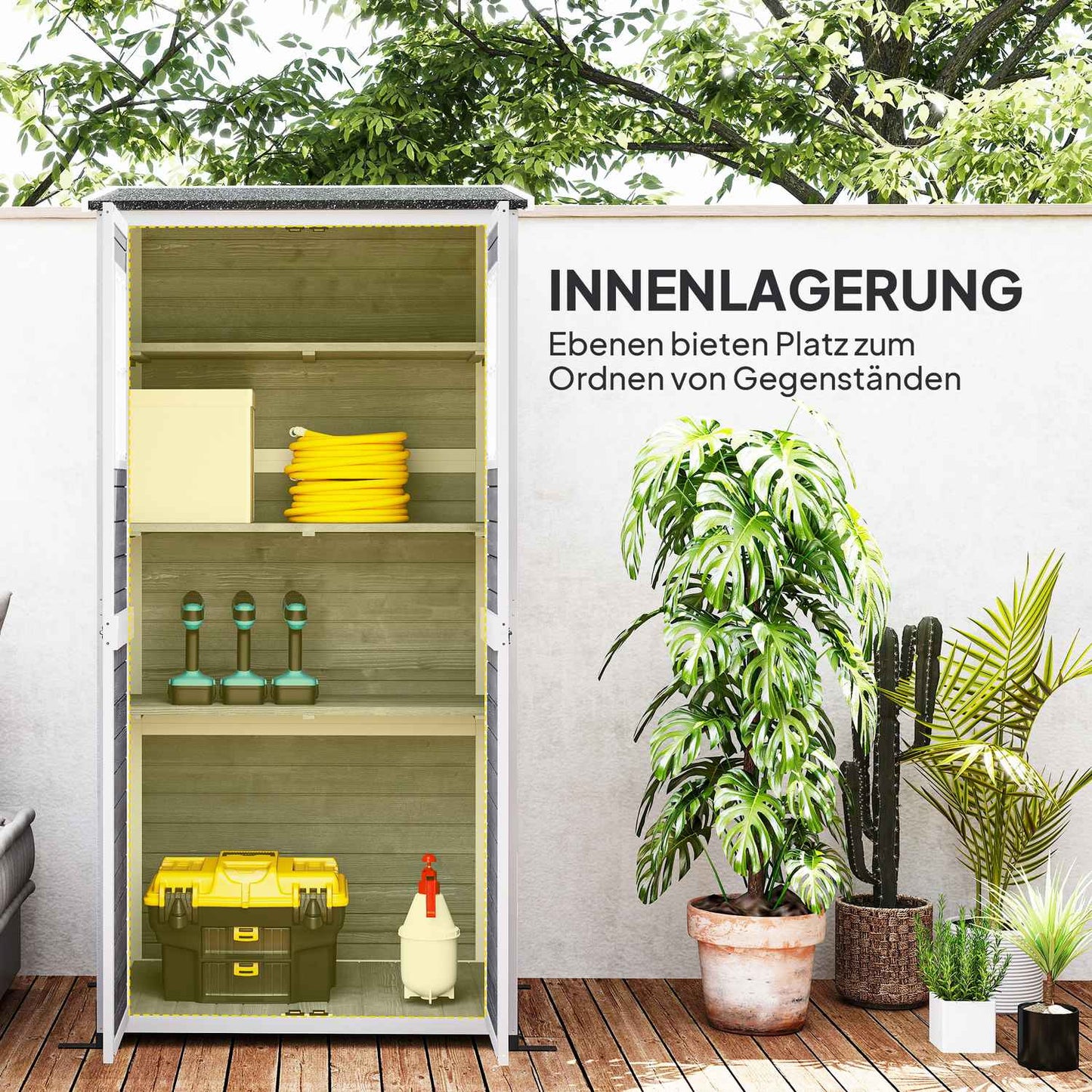 Wooden garden tool shed, weatherproof, lockable, 91x69x192cm