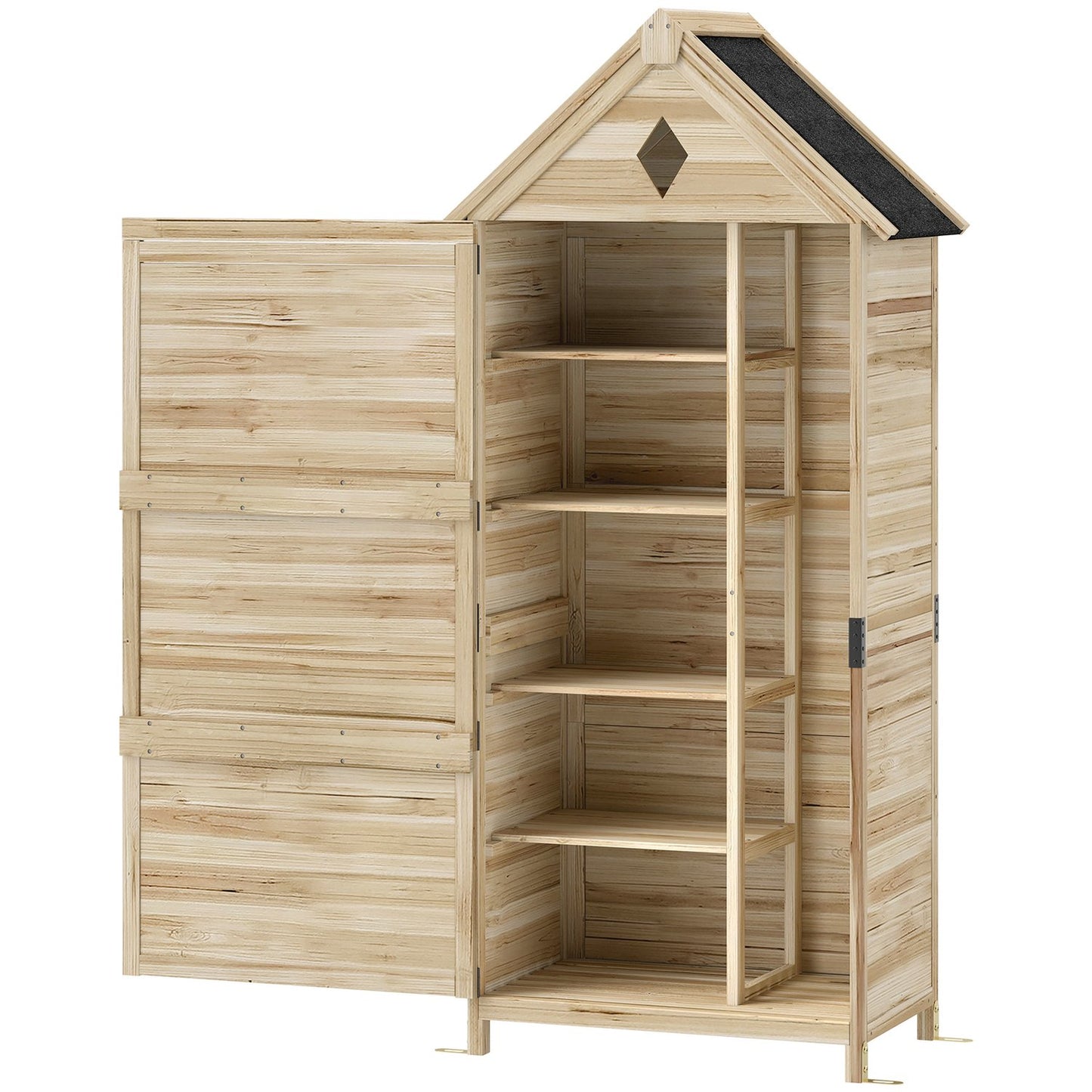 Waterproof Garden tool shed in wood, Asphalt roof, 80x49x170 cm