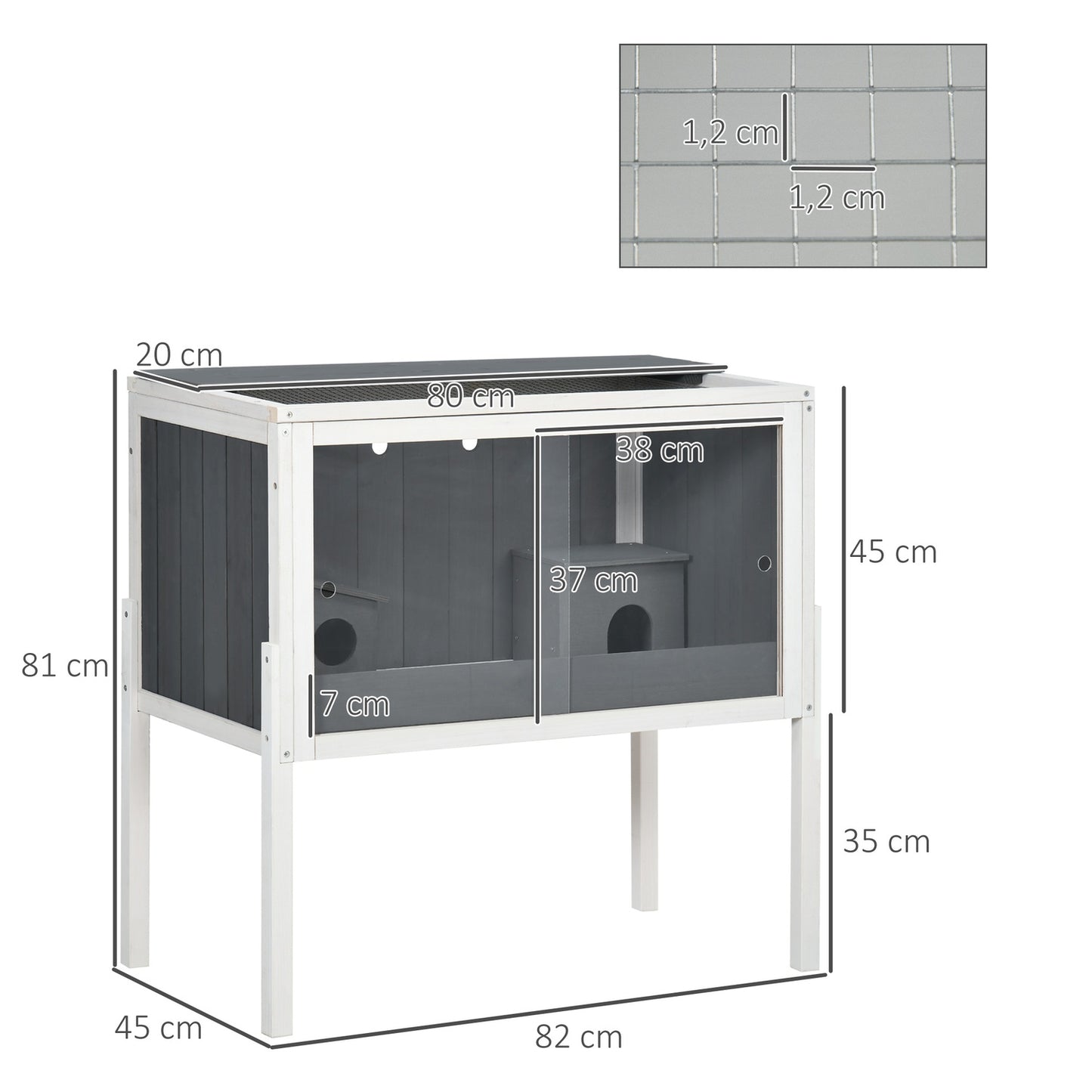Dwarf hamster cage in wood with huts and accessories, 82cm