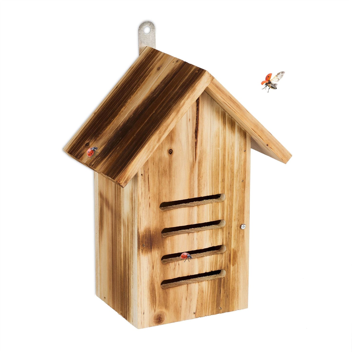 Wooden ladybug house with flames
