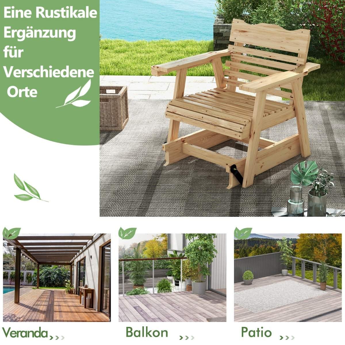 Wooden outdoor rocking chair 80 x 81 x 87 cm natural