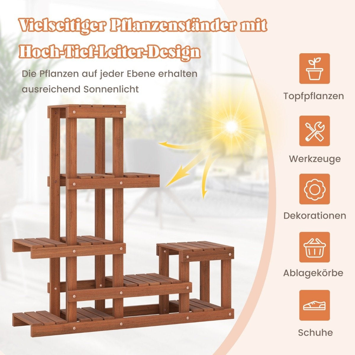 Wooden plant shelf with 6 levels flower shelf flower stand flower stairs 90 x 25 x 91.5 cm