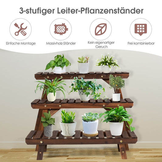Wooden plant stand 3-tier corner plant shelf 3-piece. Brown flower stand